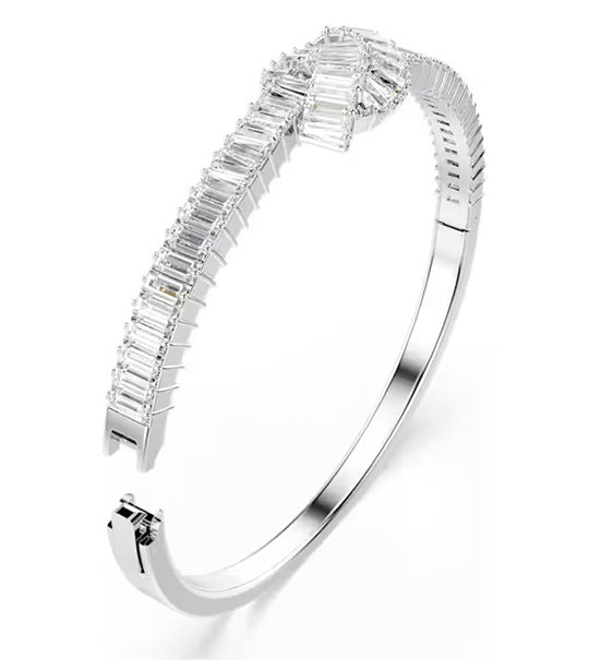 Matrix Bangle Small Baguette Cut, Knot, Rhodium Plated, White