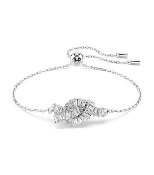 Matrix Bracelet Baguette Cut, Knot, White, Rhodium Plated