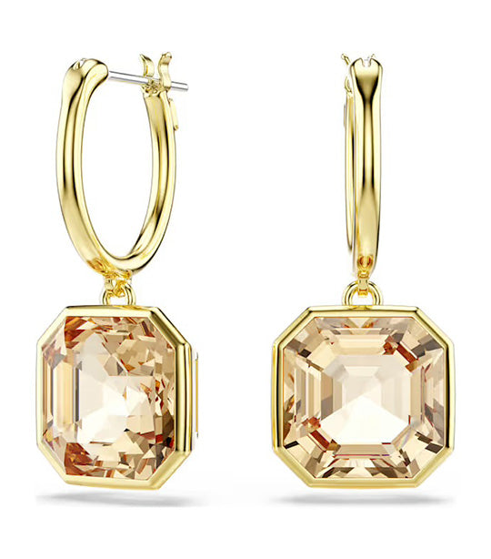 Millenia Drop Earrings Square Cut, Caramel, Gold-Tone Plated