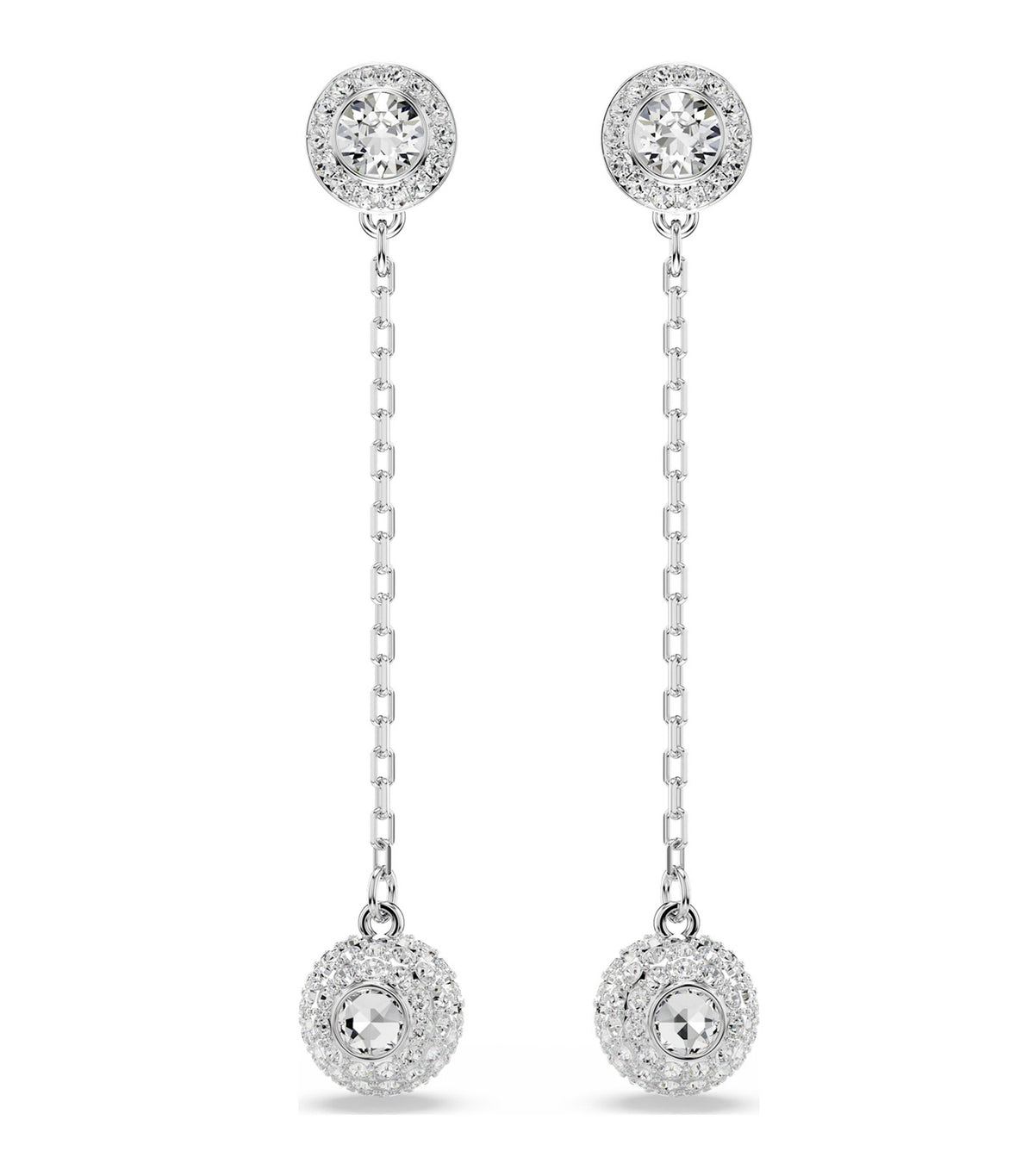 Una Angelic Drop Earrings Round Cut Rhodium Plated White