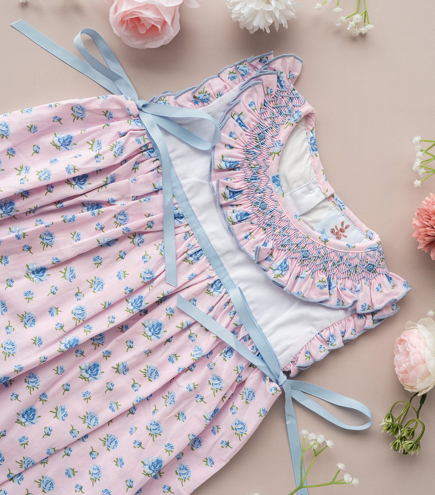 Smocktini Rosette Ruffle Dress Pink