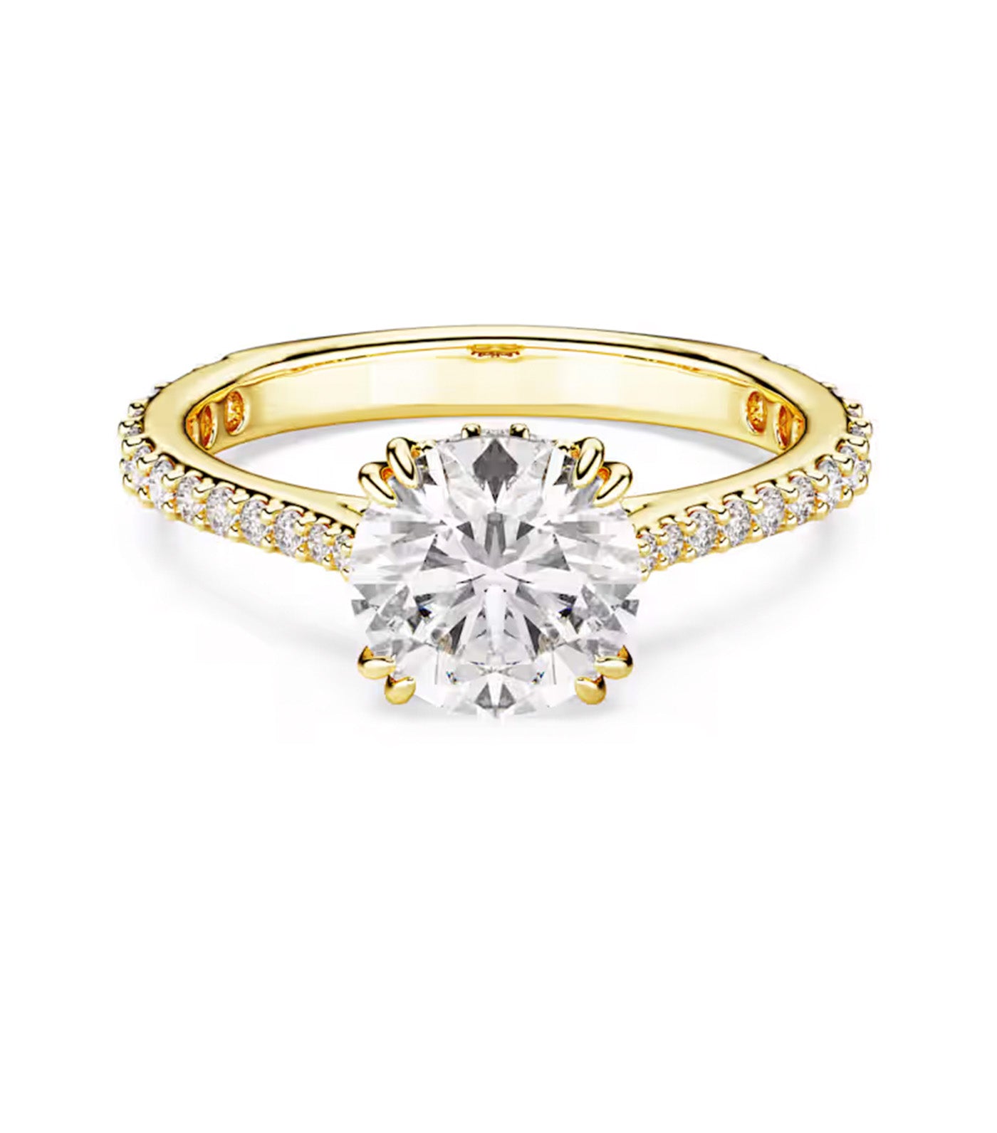 Stilla Cocktail Ring Round Cut, Pavé, White, Gold-Tone Plated