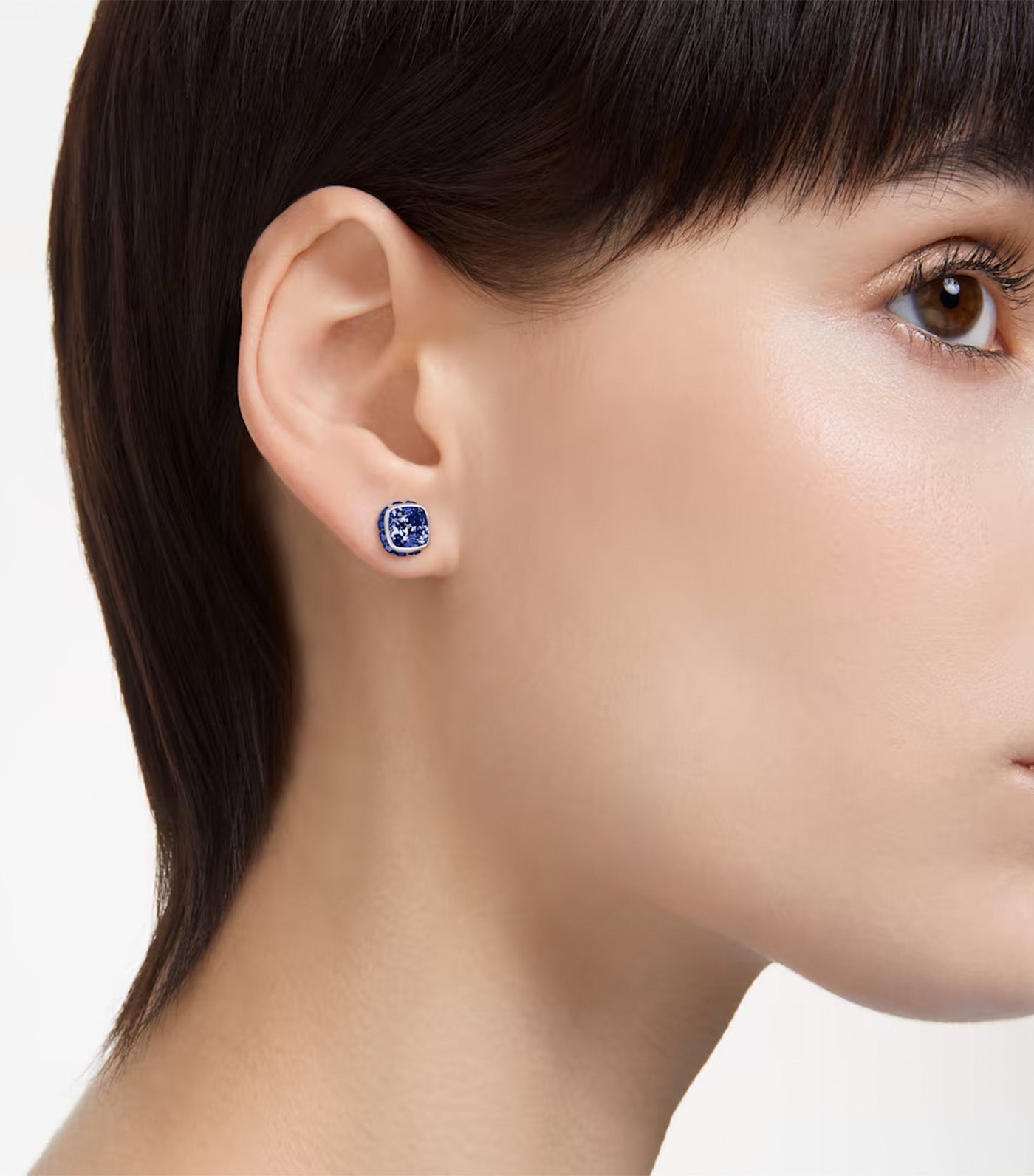 Birthstone Stud Earrings, Square Cut, September, Blue, Rhodium Plated