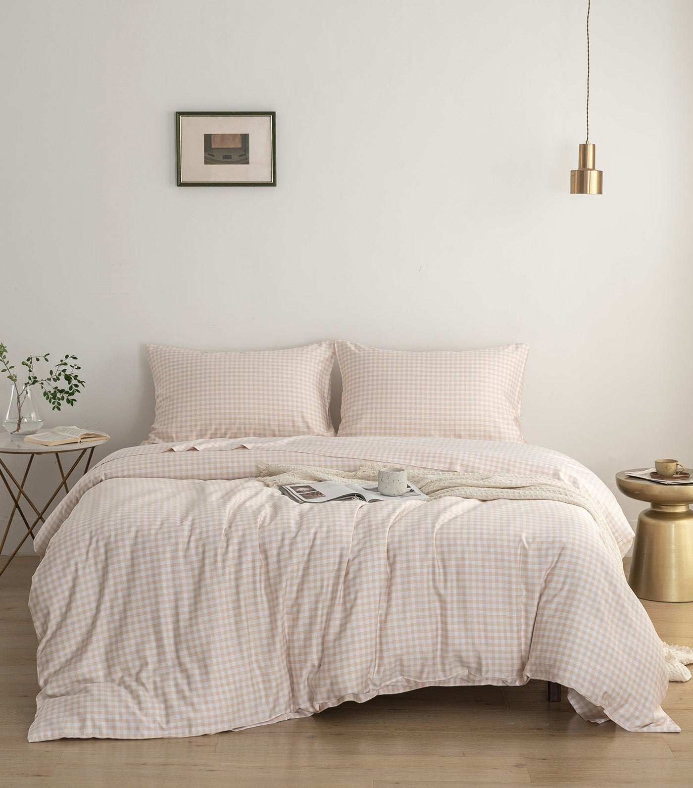 Linen & Homes Bamboo Starter Sheet Set (3 Piece Set) Oat Gingham Queen