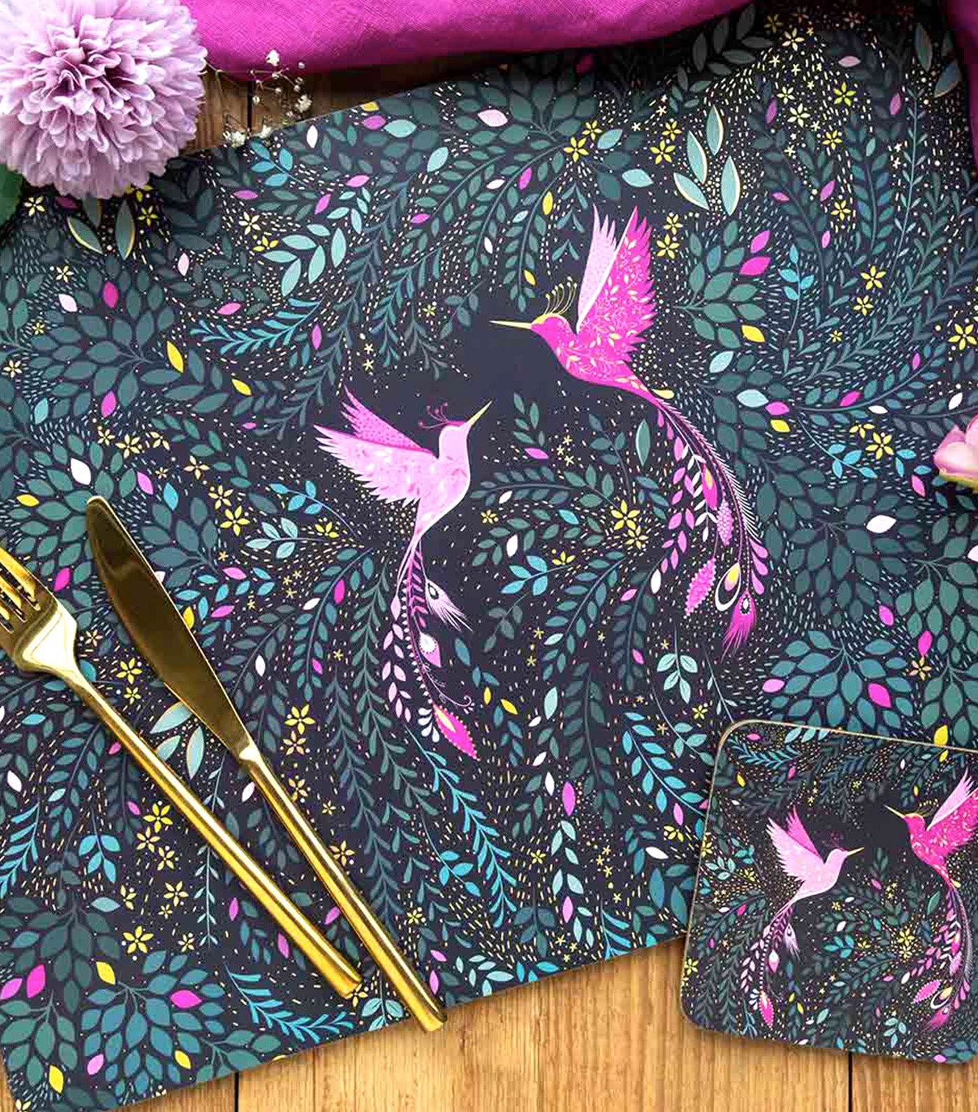Sara Miller India Large Placemats Set of 4 Hummingbird Paradise