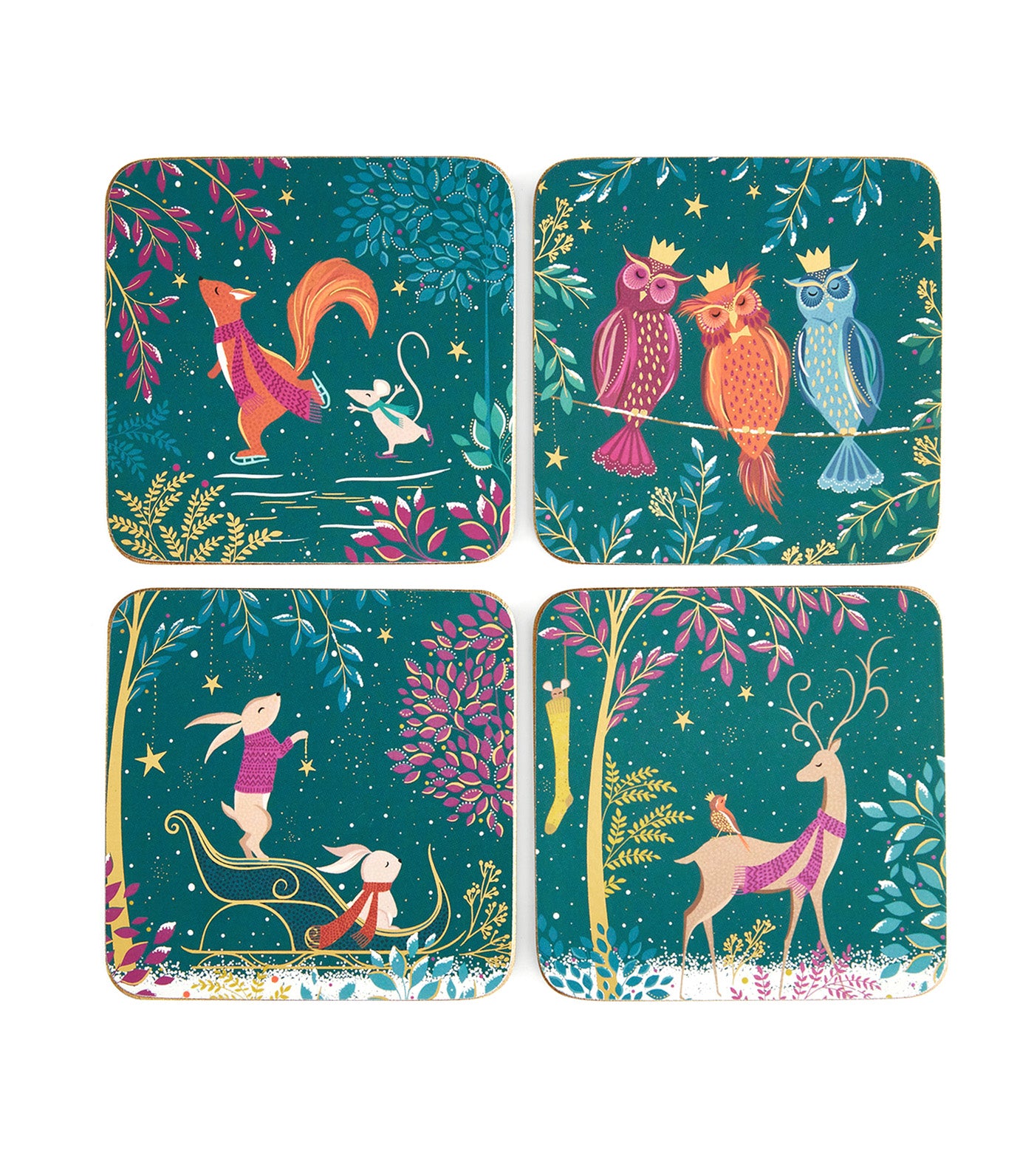 Sara Miller Woodland Tales Coasters Set of 4 Deer & Robin
