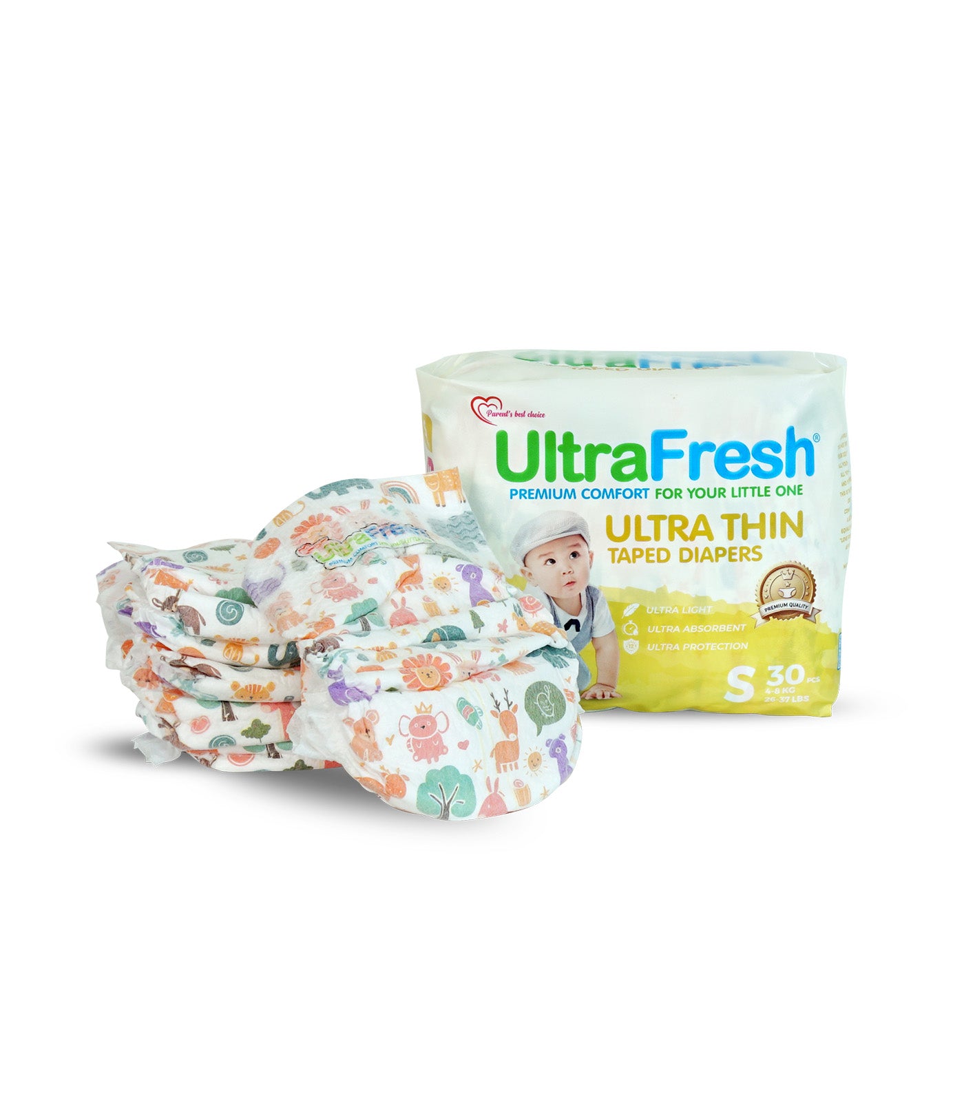 UltraFresh Ultra Thin Taped Diapers - 30 Pieces Small