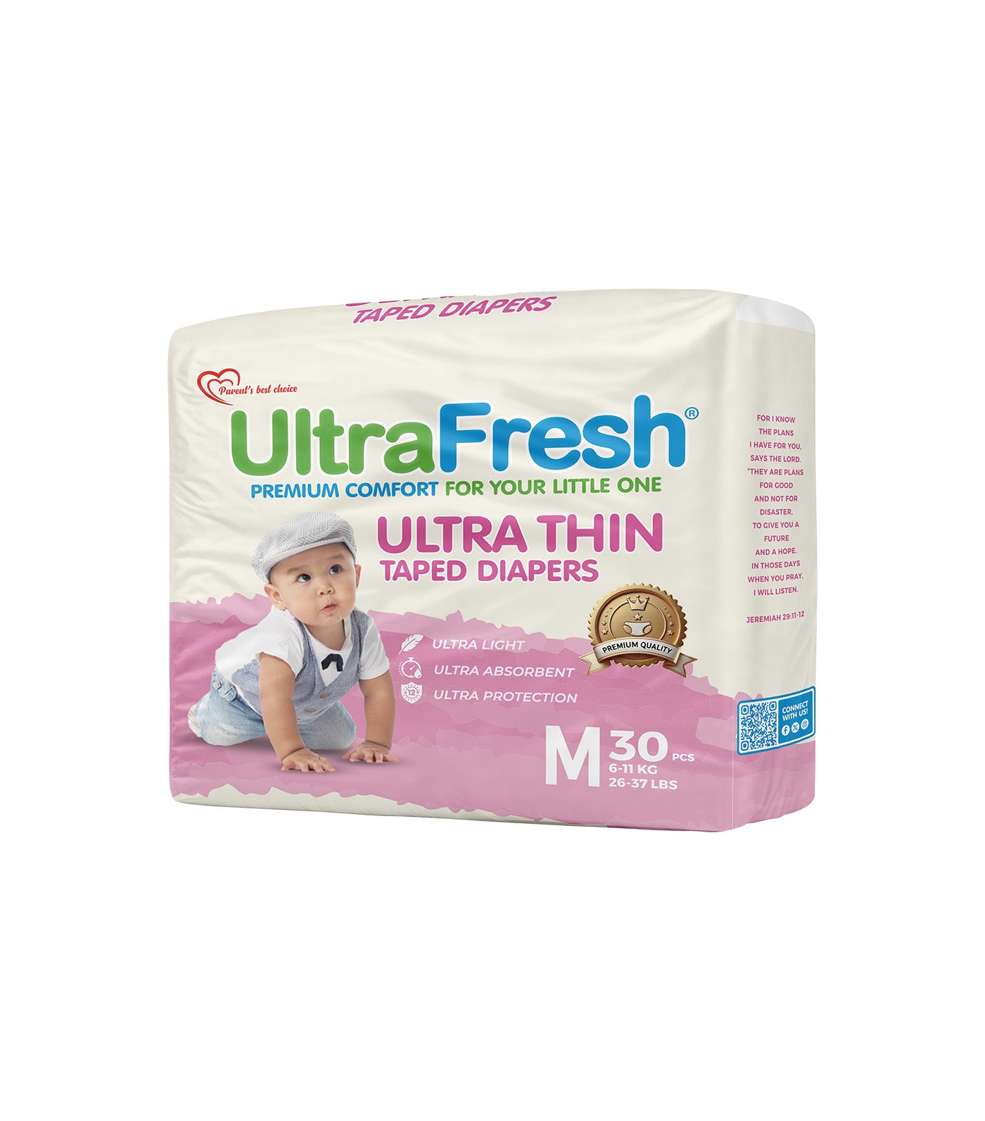 UltraFresh Ultra Thin Taped Diapers - 30 Pieces Medium