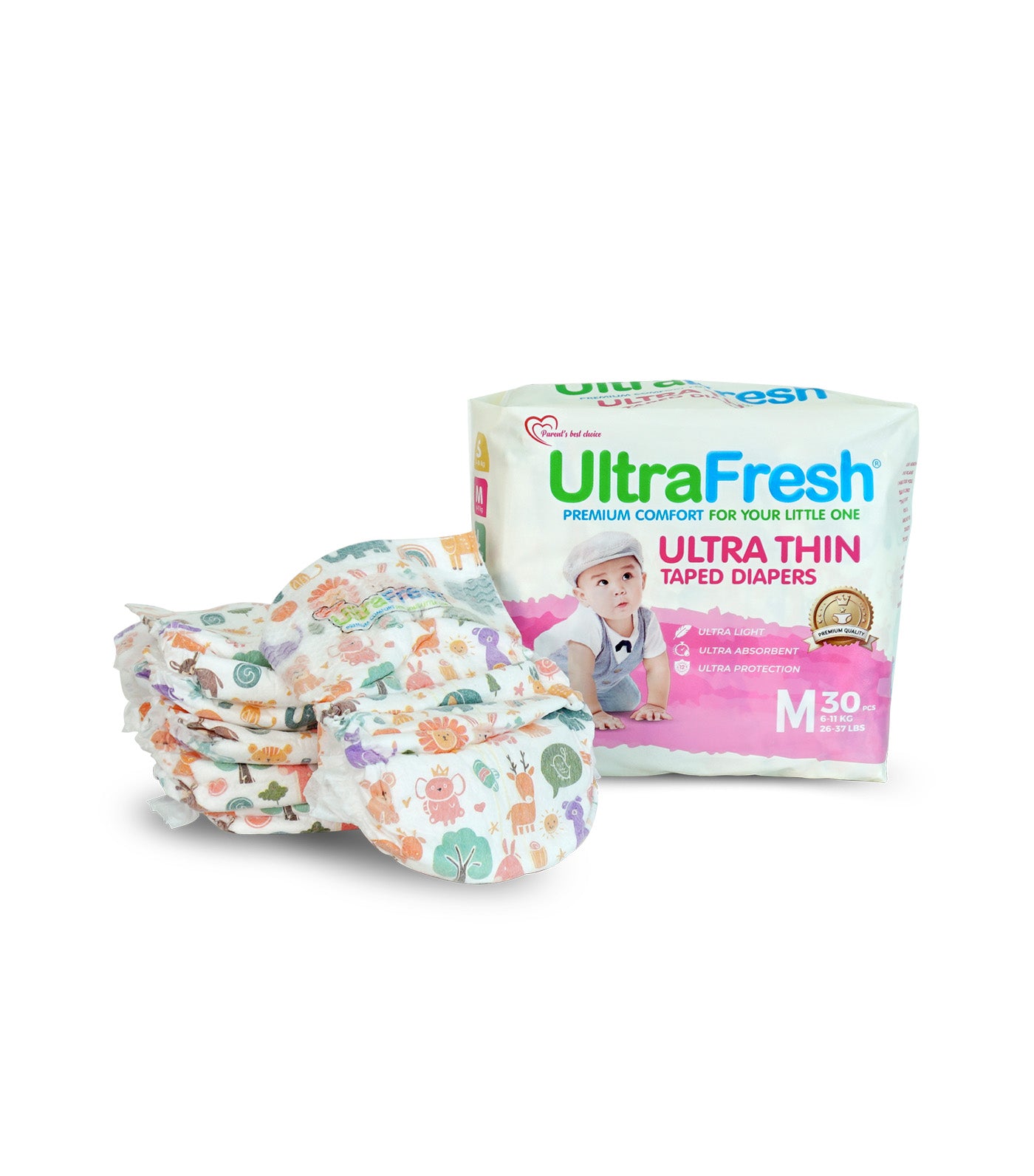 UltraFresh Ultra Thin Taped Diapers - 30 Pieces Medium