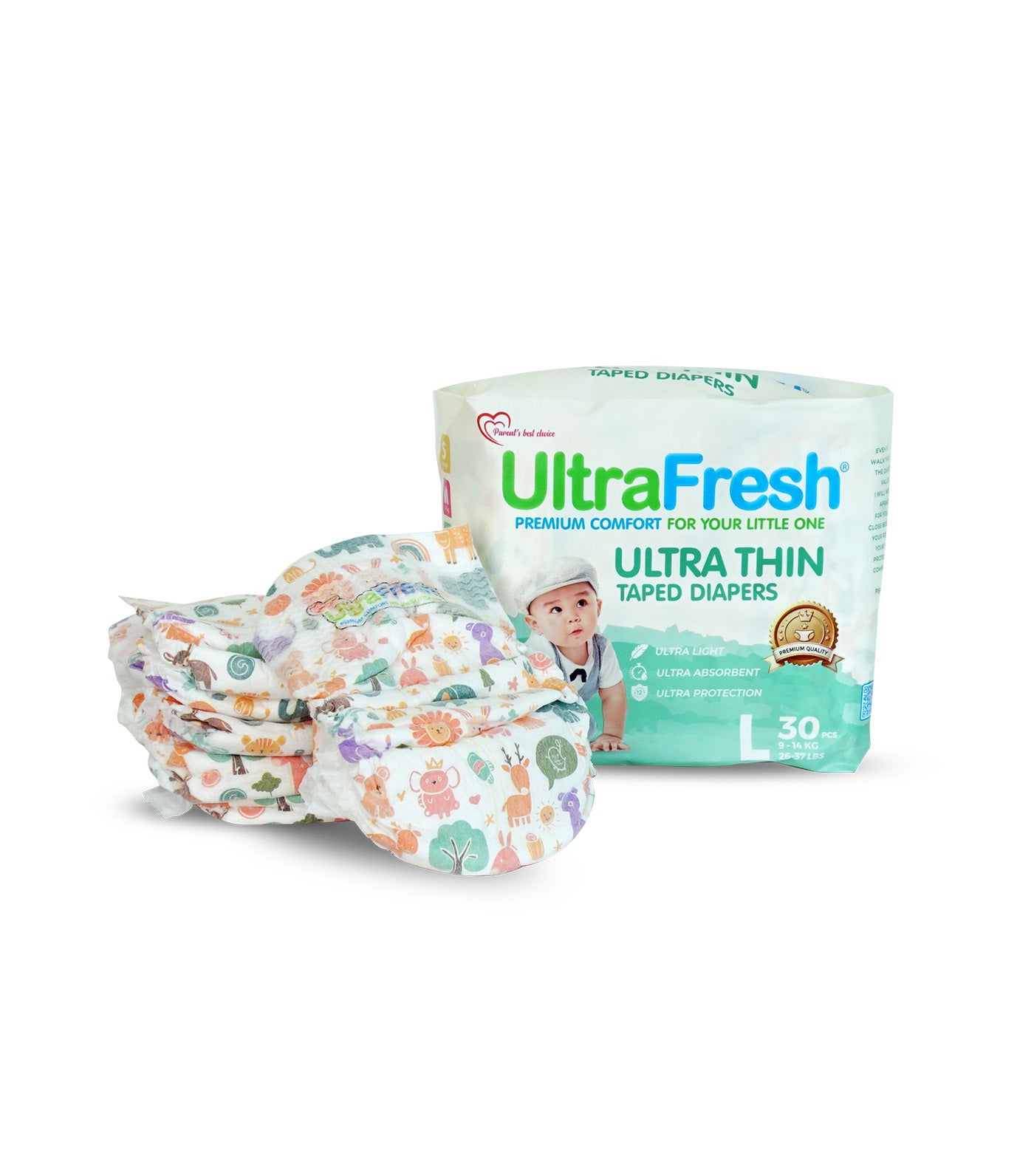 UltraFresh Ultra Thin Taped Diapers - 30 Pieces Large