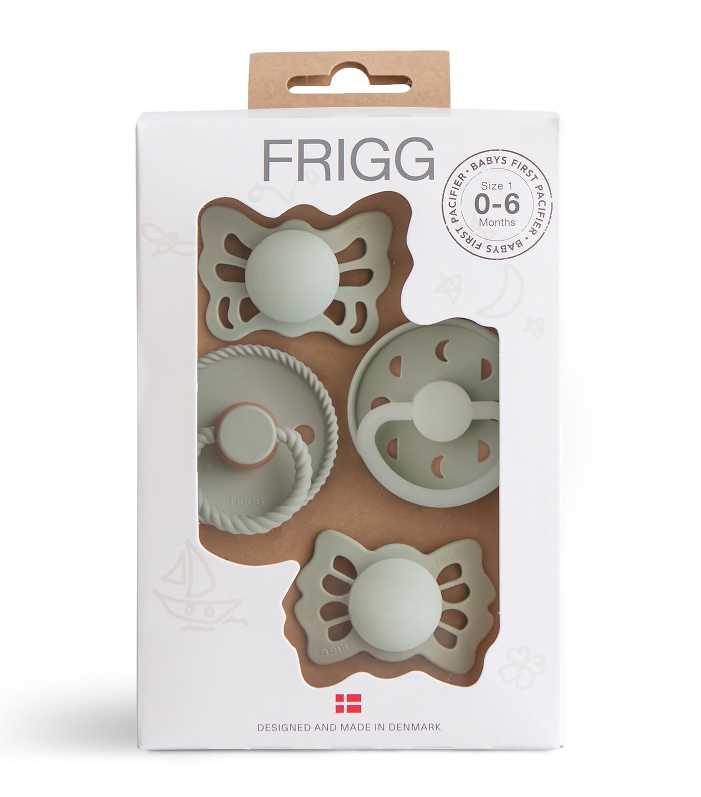 FRIGG Baby's First Pacifier 4-Pack - Moonlight Sailing Sage