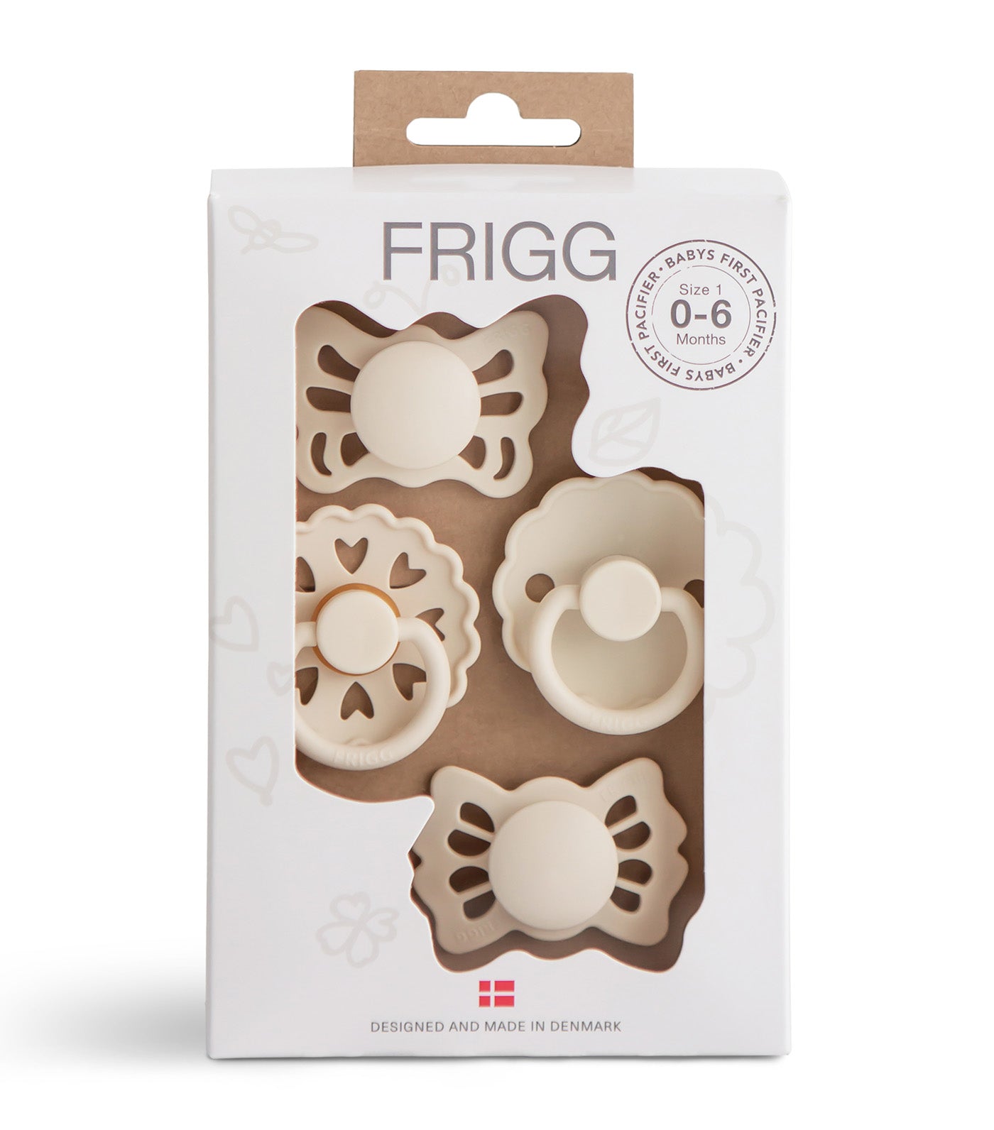 FRIGG Baby's First Pacifier 4-Pack - Floral Heart Cream