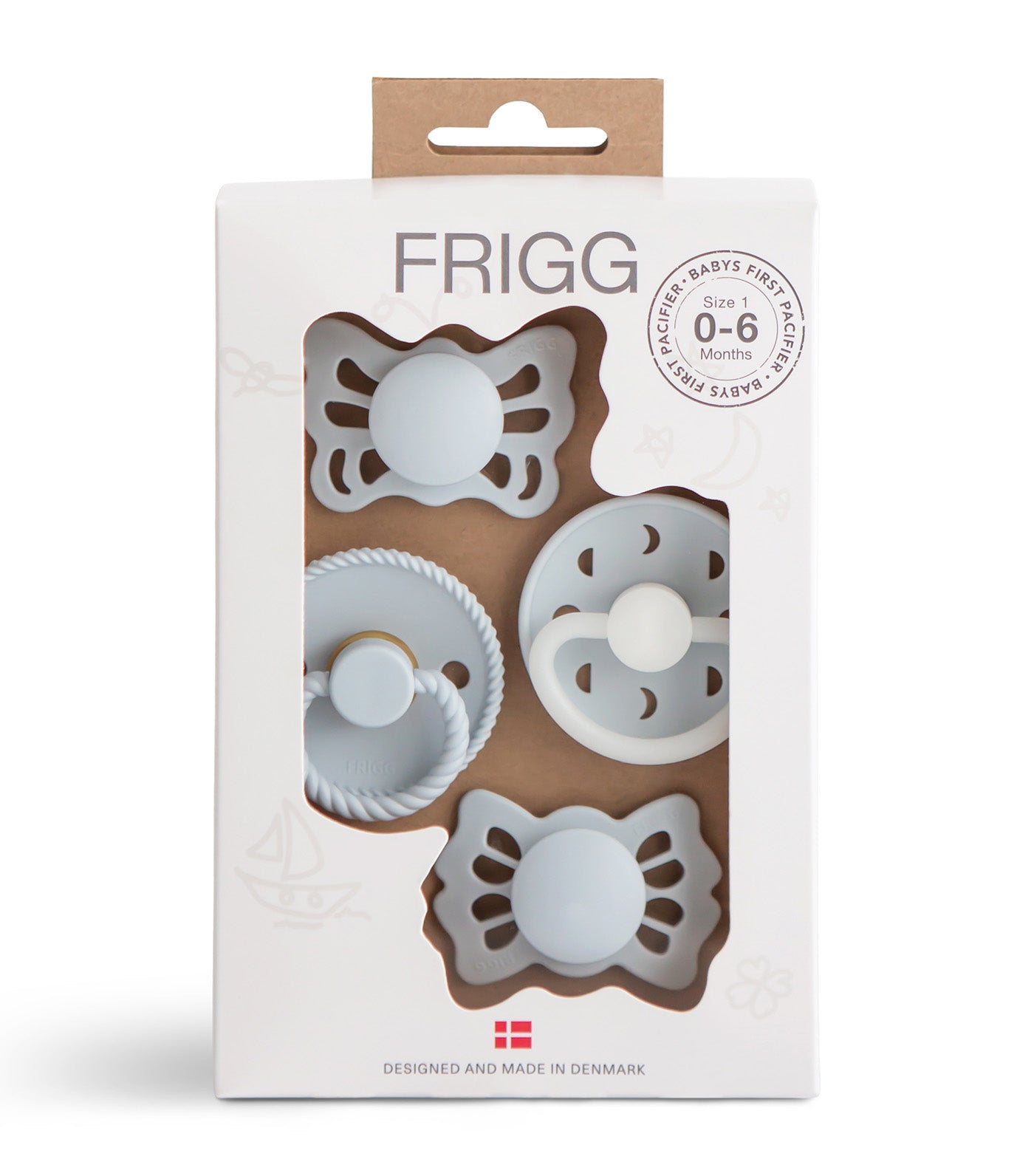 FRIGG Baby's First Pacifier 4-Pack - Moonlight Sailing Powder Blue