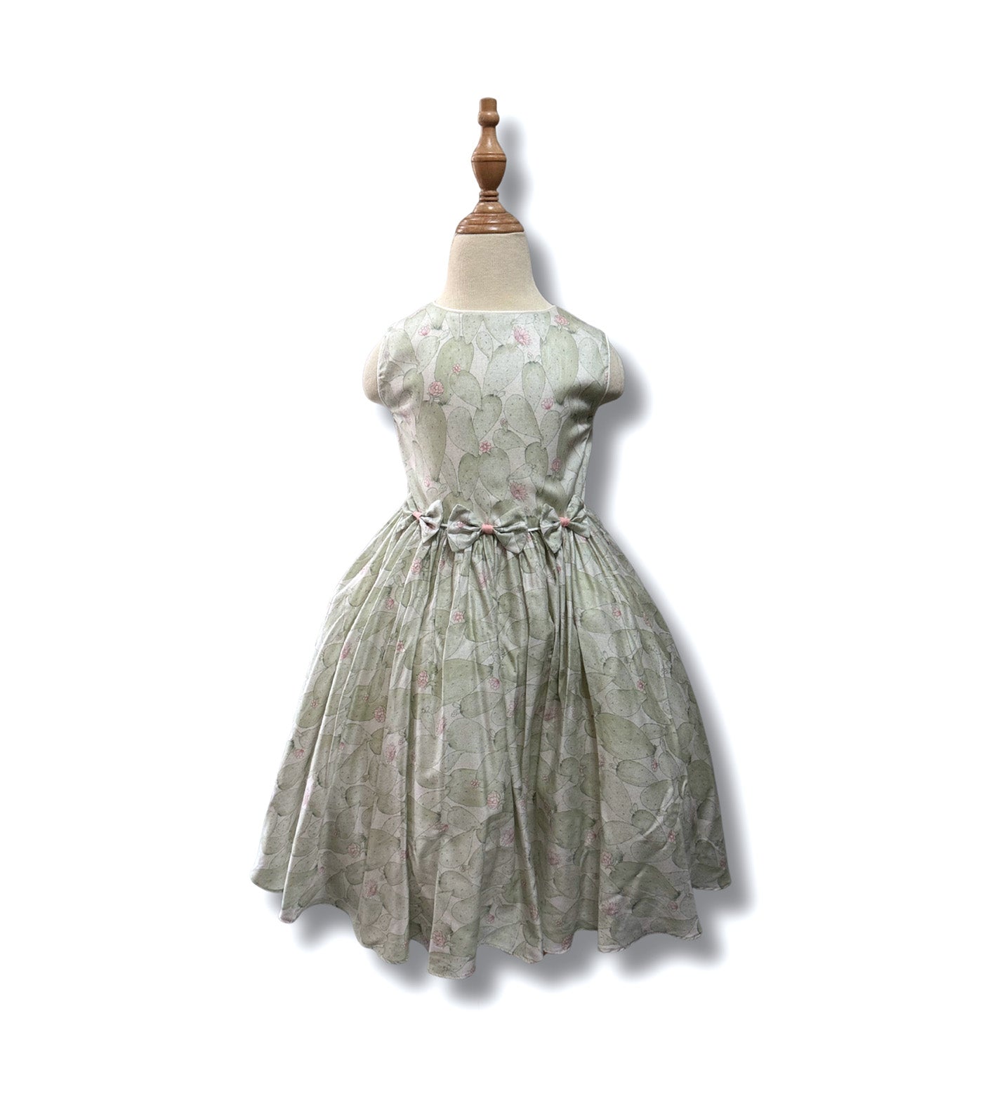 Aya Cotton Dress with Bows Cactus Print