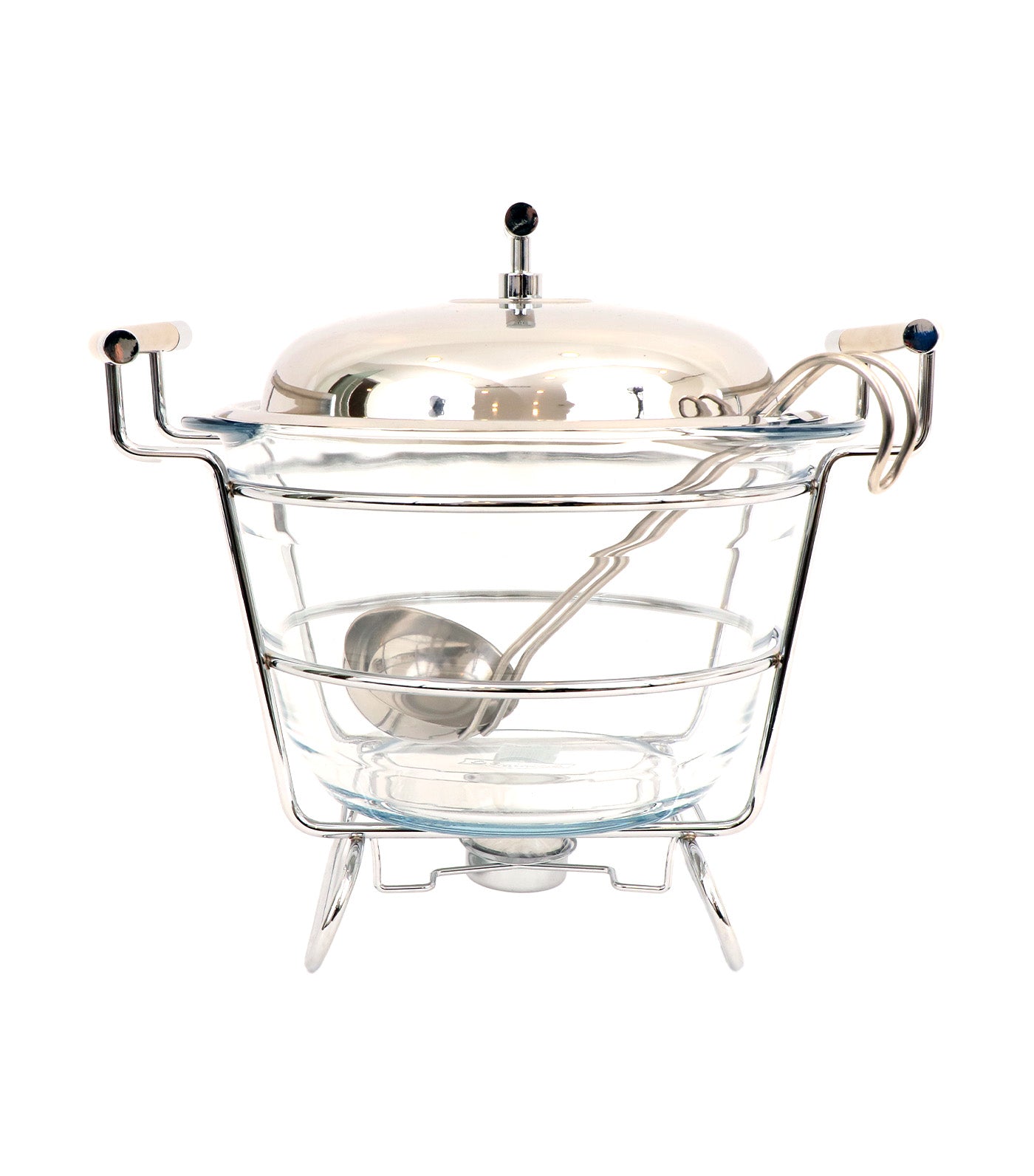 Perle Chromeplated Round Soup Glass Warmer with Ladle and Lid