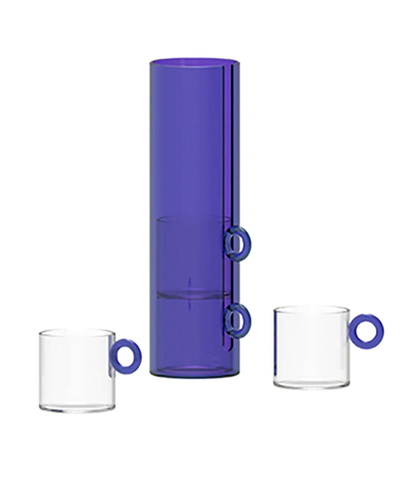 WD Lifestyle Olimpia Set 4 Cups in Borosilicate Glass with Ring Sleeve Blue