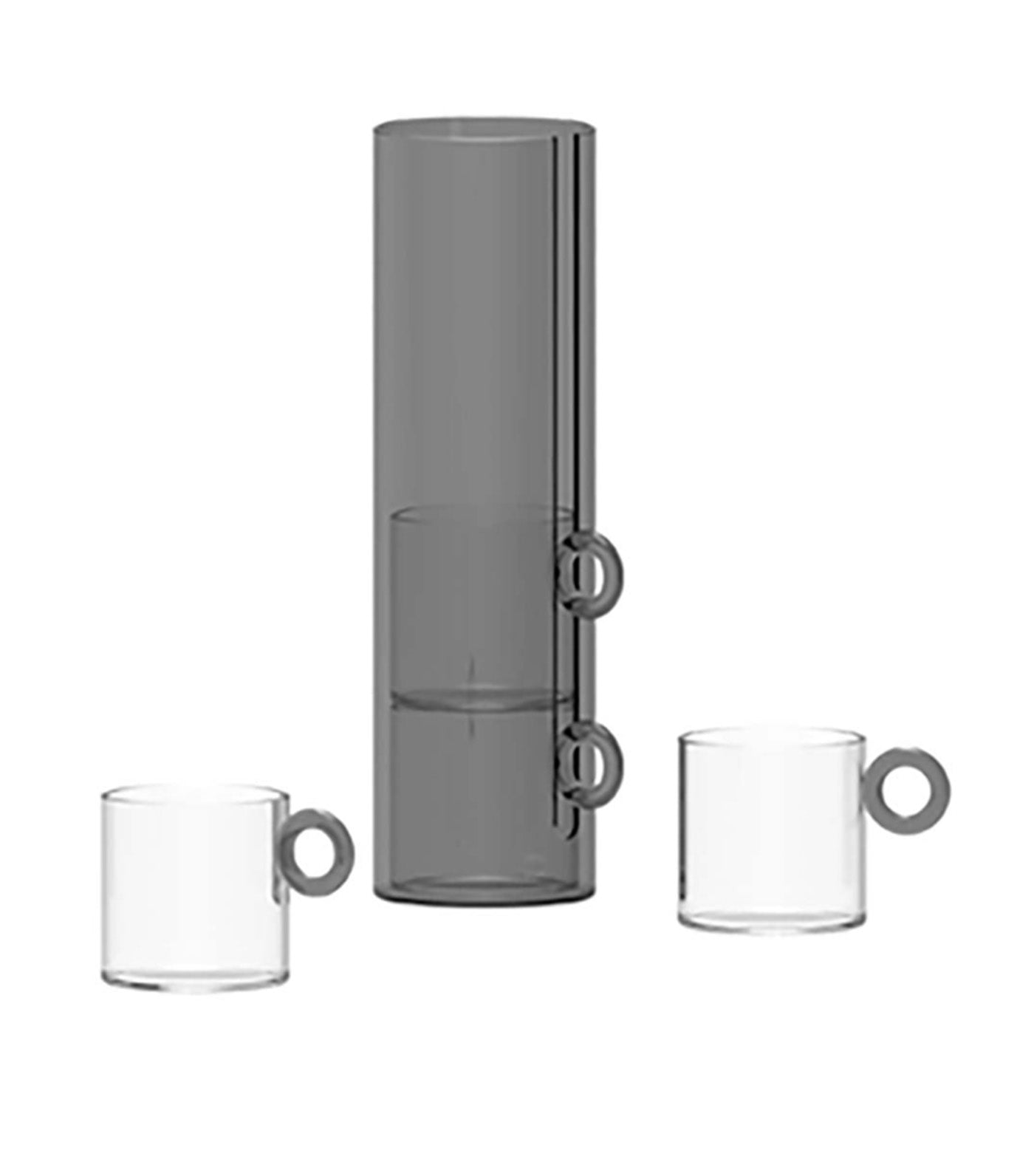 WD Lifestyle Olimpia Set 4 Cups in Borosilicate Glass with Ring Sleeve Gray