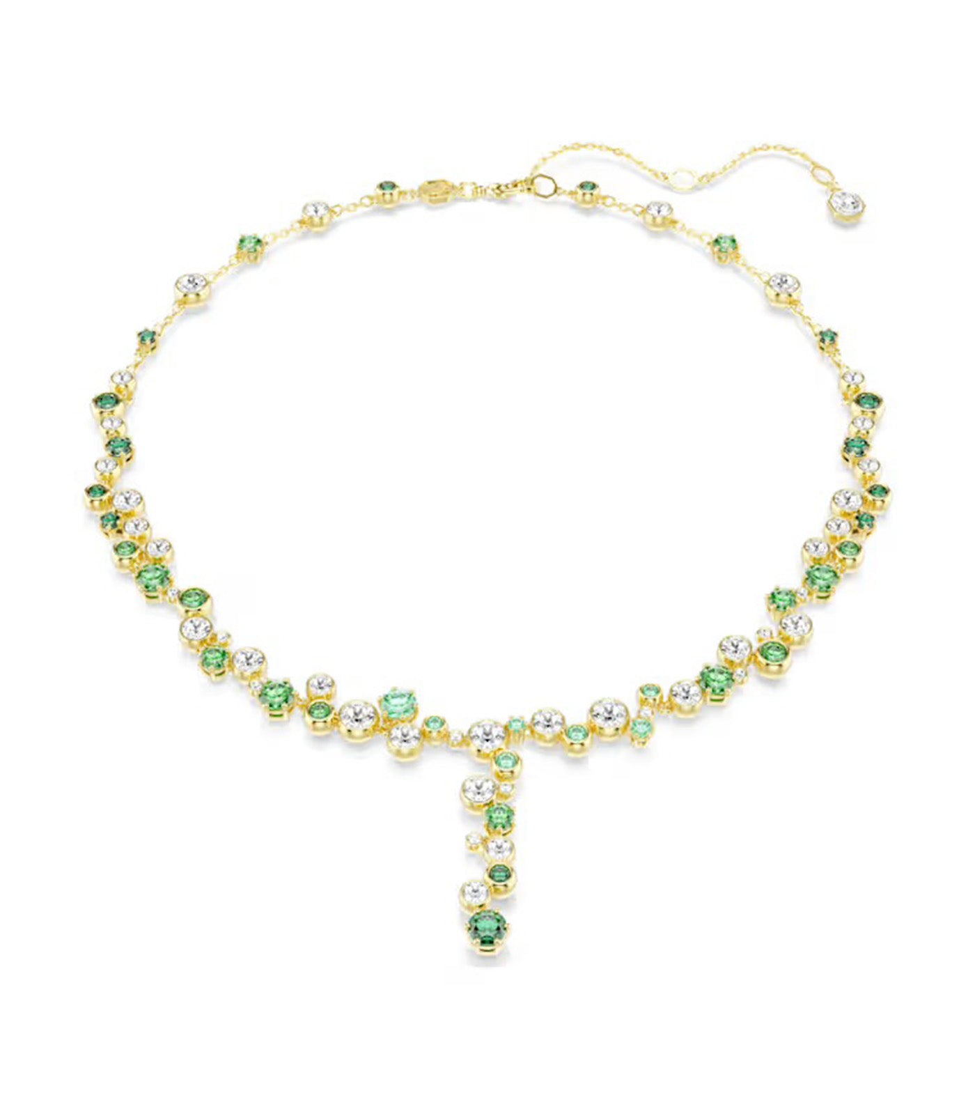 Constella Y Necklace Mixed Cuts, Green, Gold-Tone Plated