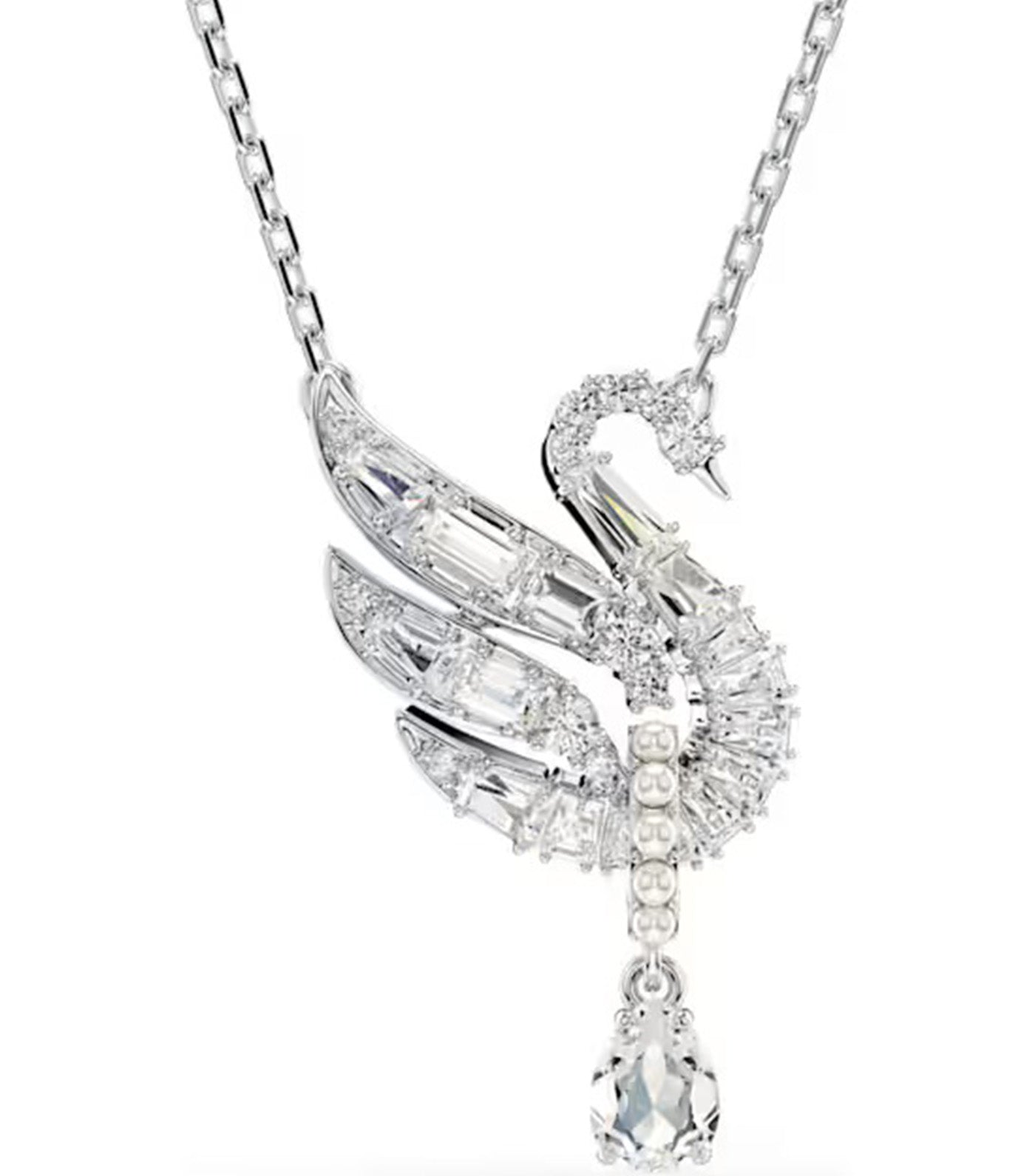 Swan Pendant Swan, White, Rhodium Plated