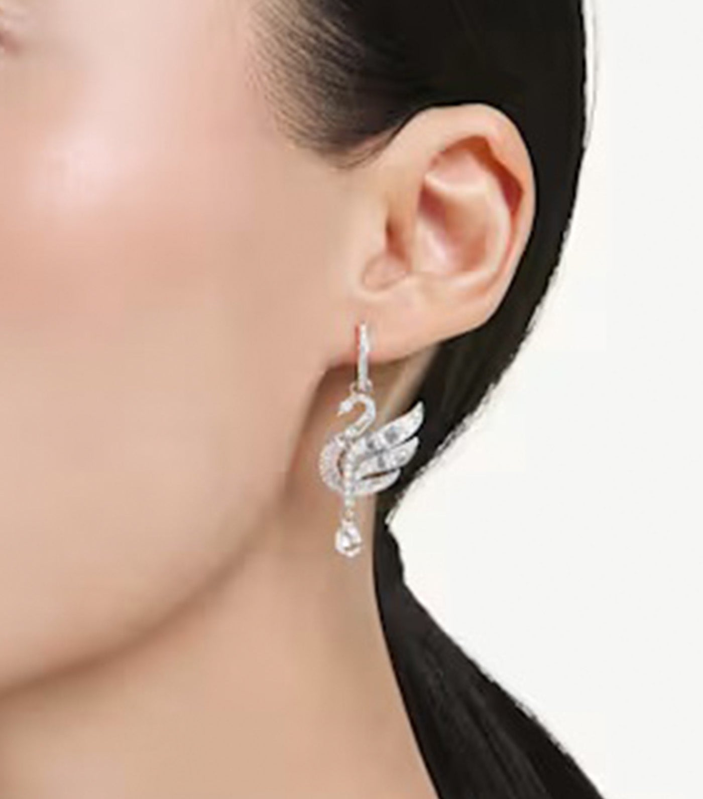 Swan Earrings Swan, White, Rhodium Plated