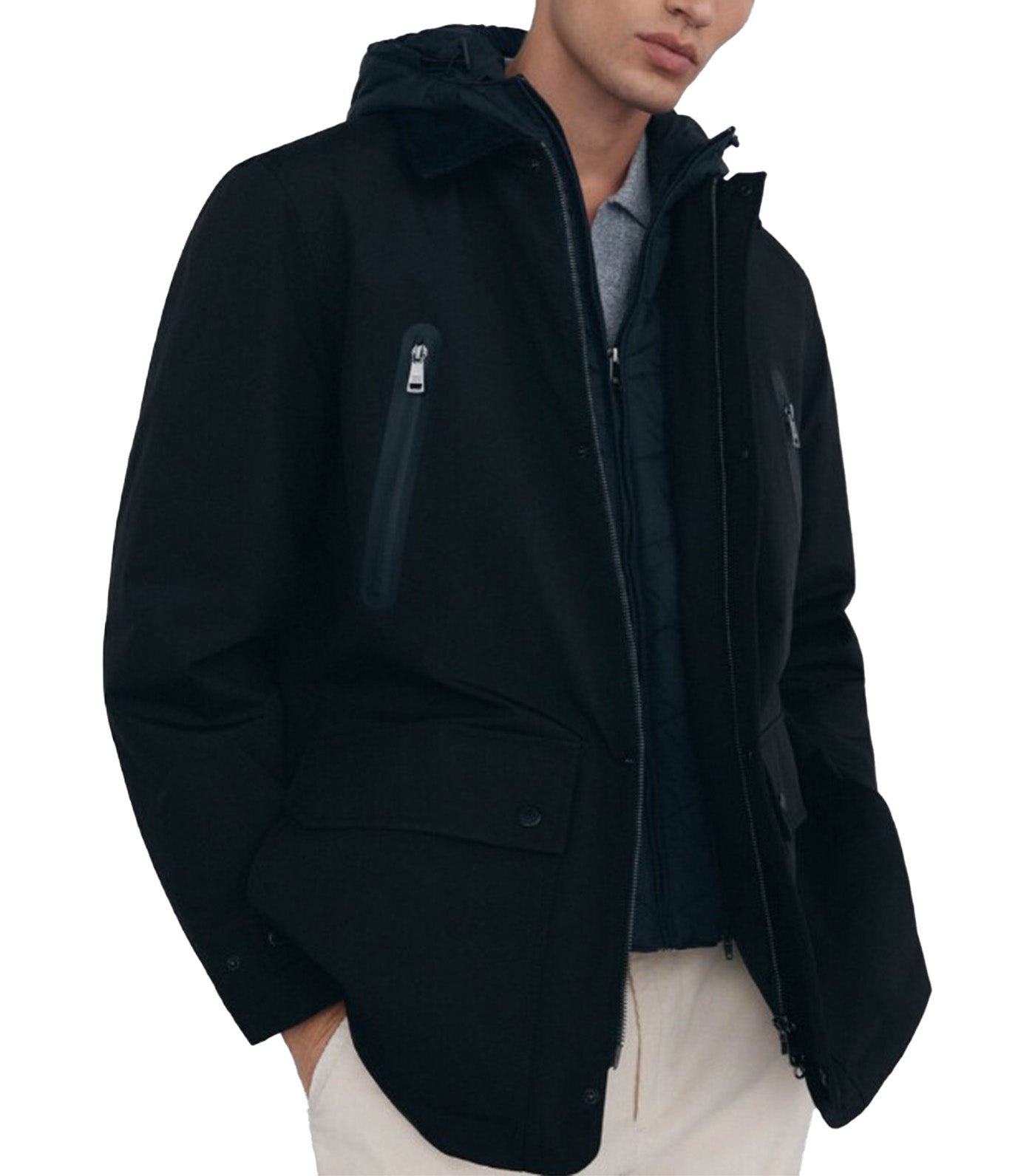 Water-Repellent Zippered Jacket Black