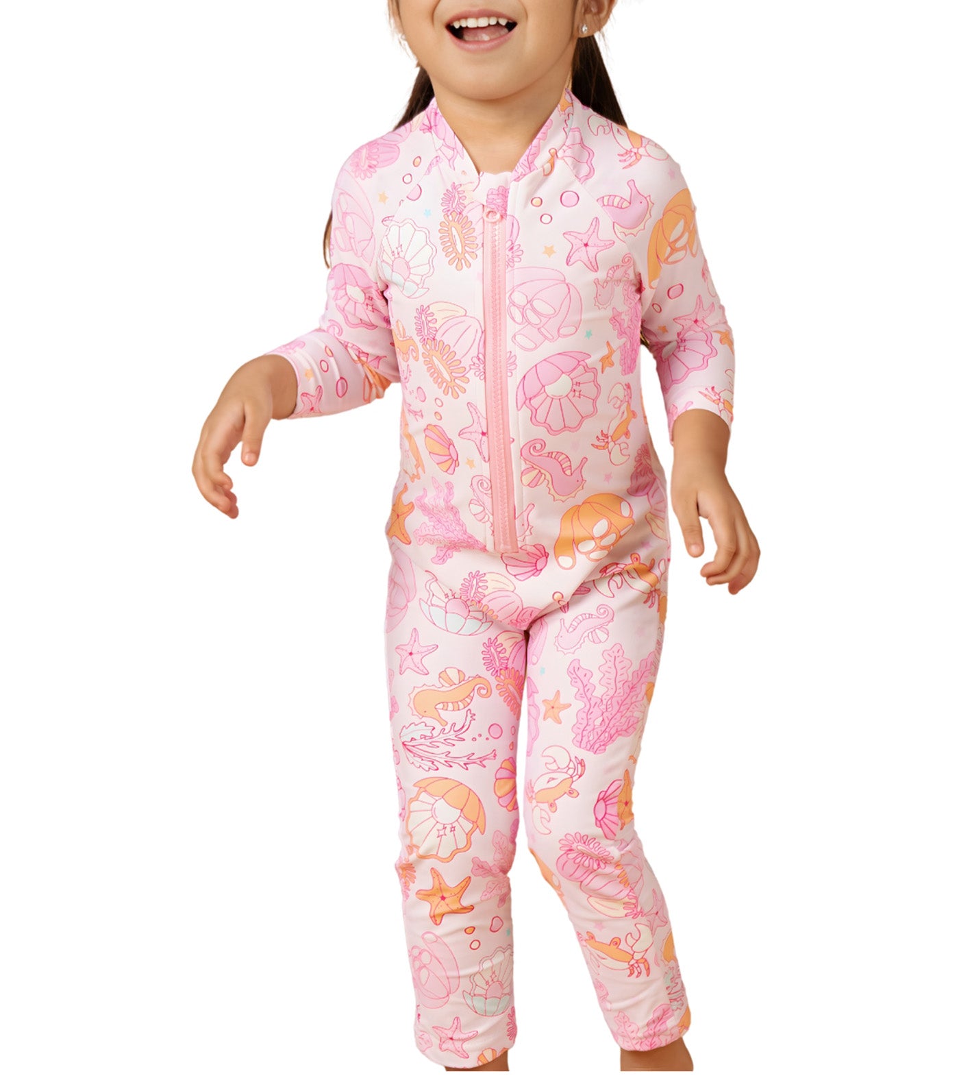 Little Coral Full-on Rashguard with Hat Pink Sea Horse