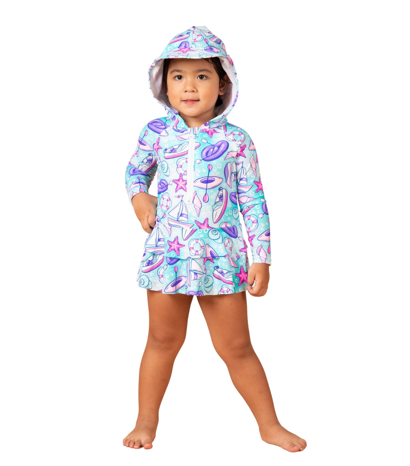 Little Paddler Sailie Hooded Long Sleeves Rashguard Purple Star