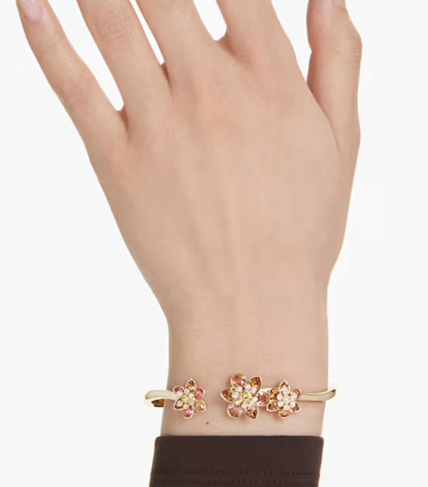 Idyllia Bangle, Mixed Cuts, Flower, Multicolored, Gold-Tone Plated