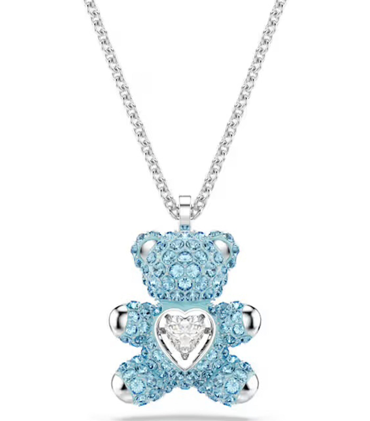 Teddy Pendant, Bear, Blue, Rhodium Plated