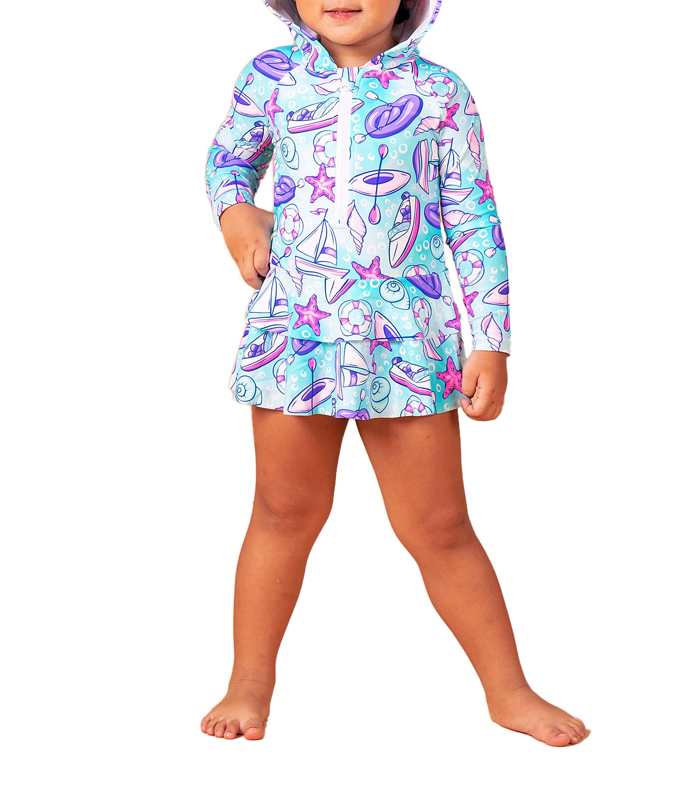 Little Paddler Sailie Hooded Long Sleeves Rashguard Purple Star