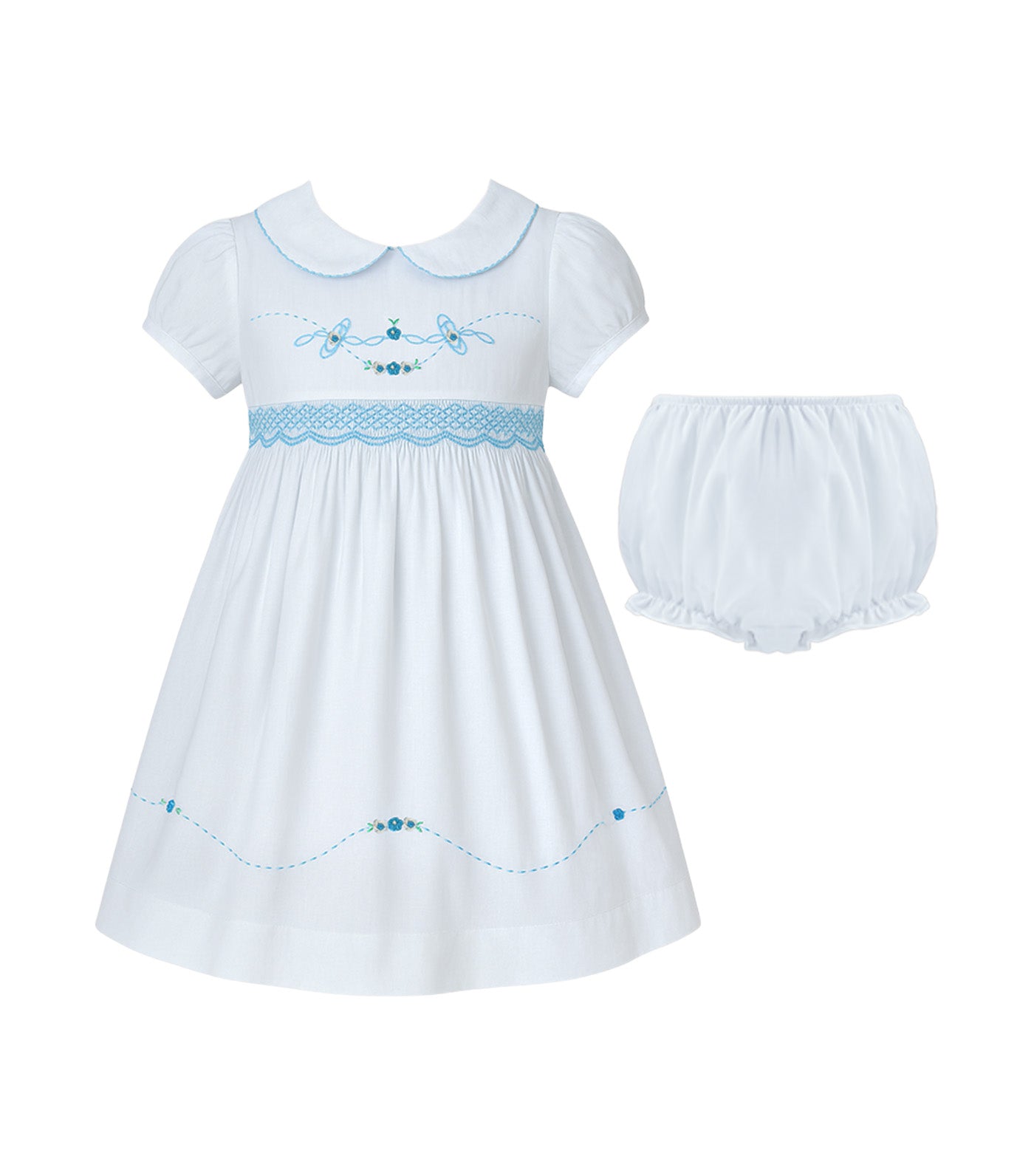 Periwinkle Neve Baby Girls Smocked Dress with Embroidery Light Blue