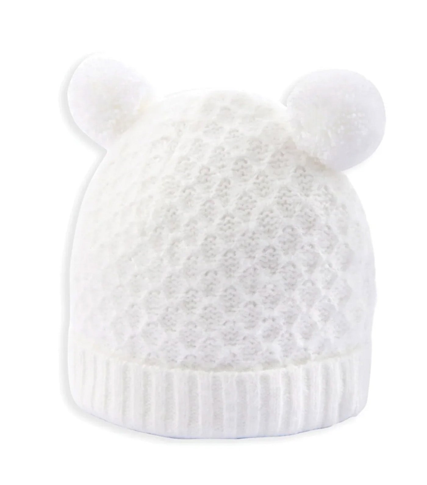 Rib Knit Hat and Pom Poms White