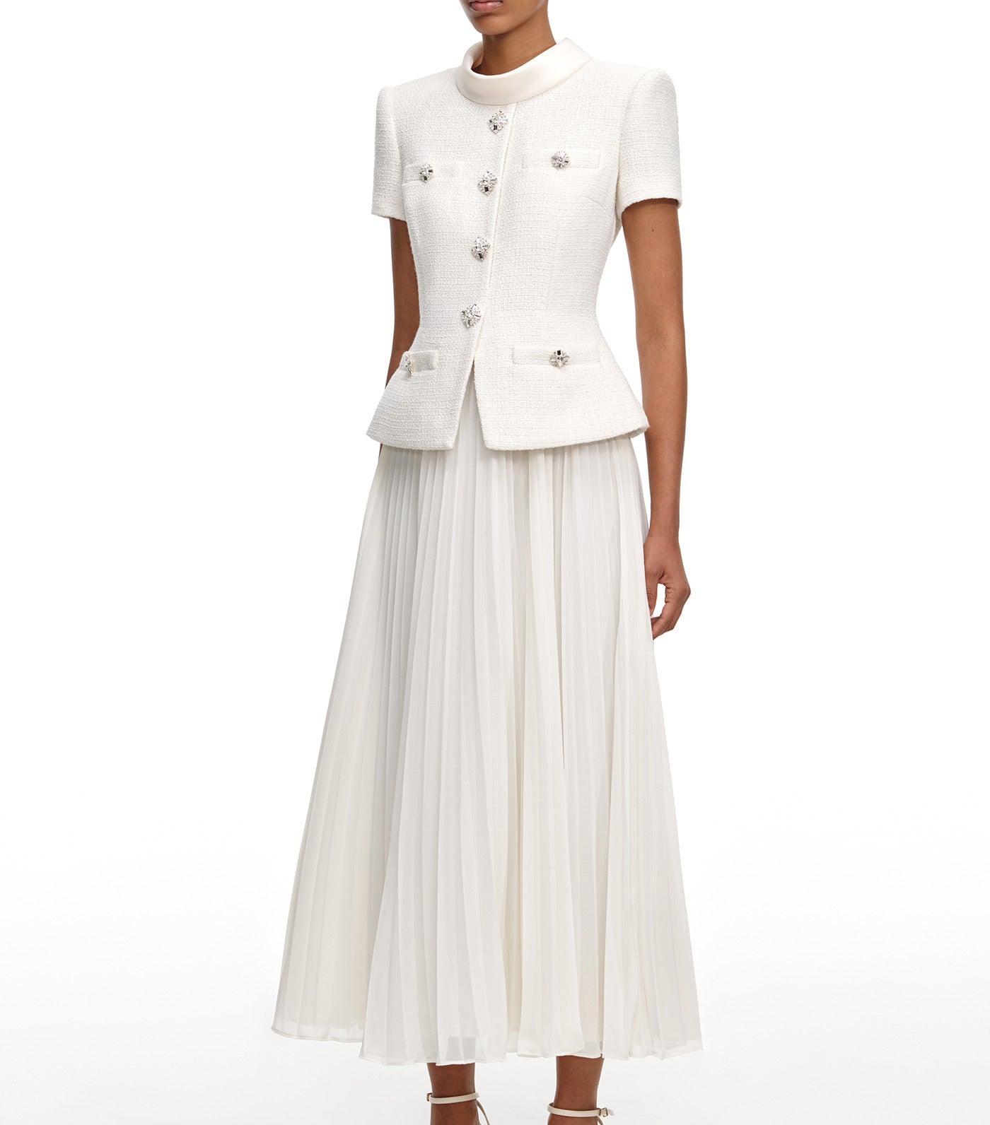 Self-Portrait Boucle Collared Midi Dress Cream