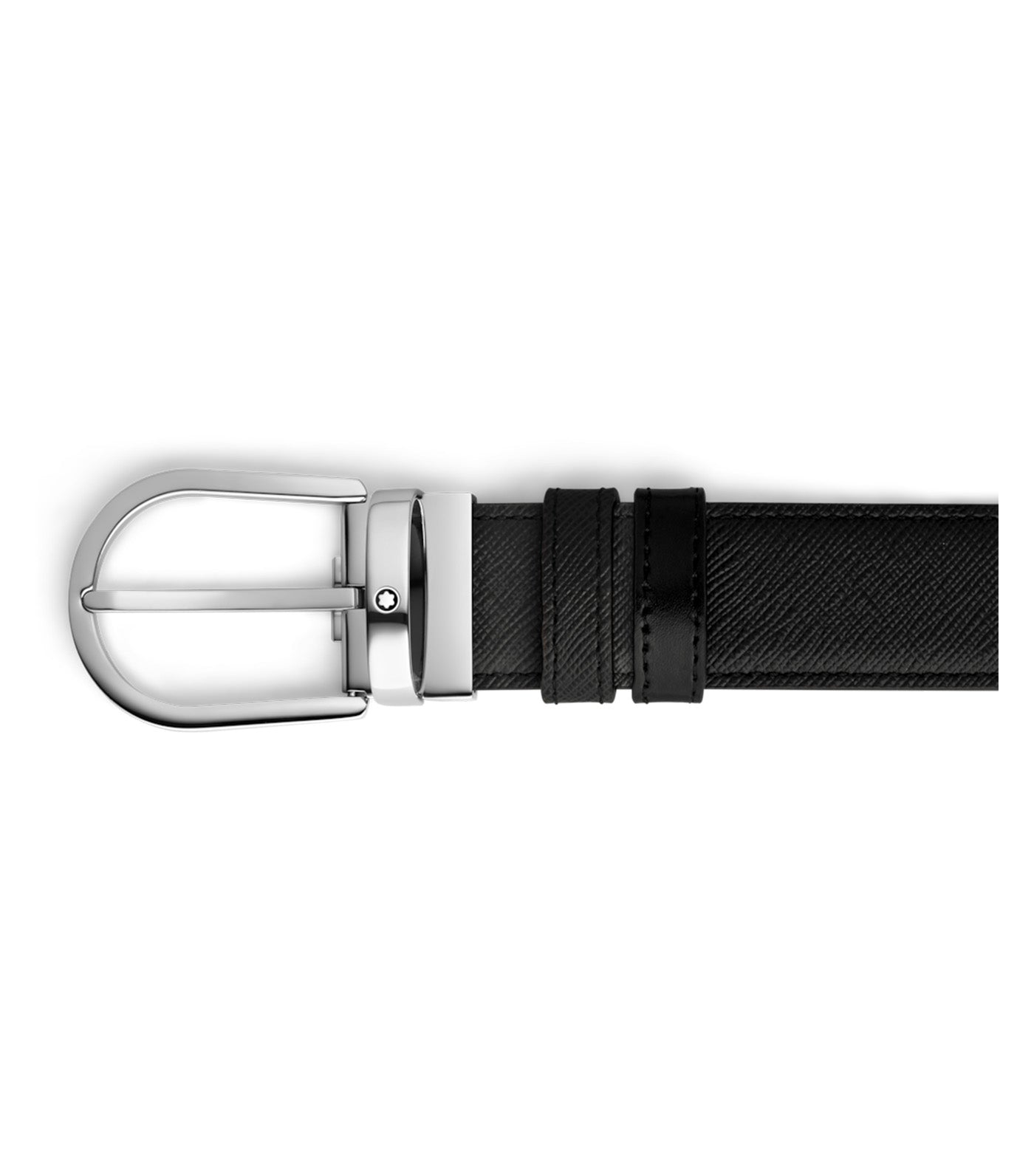 Horseshoe Buckle Reversible Leather Belt Black