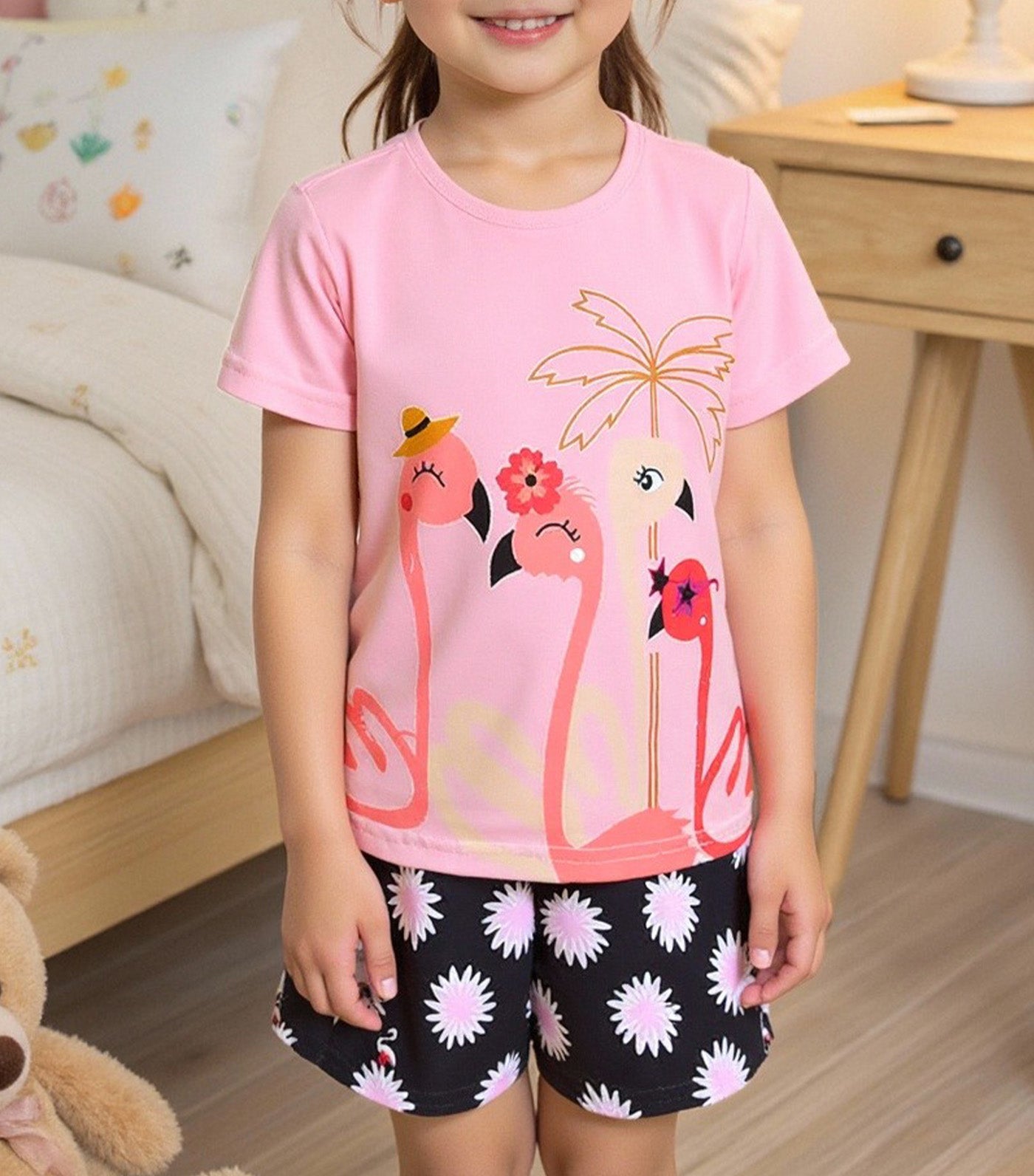 Swan Loungewear Short Sleeves with Shorts Pink