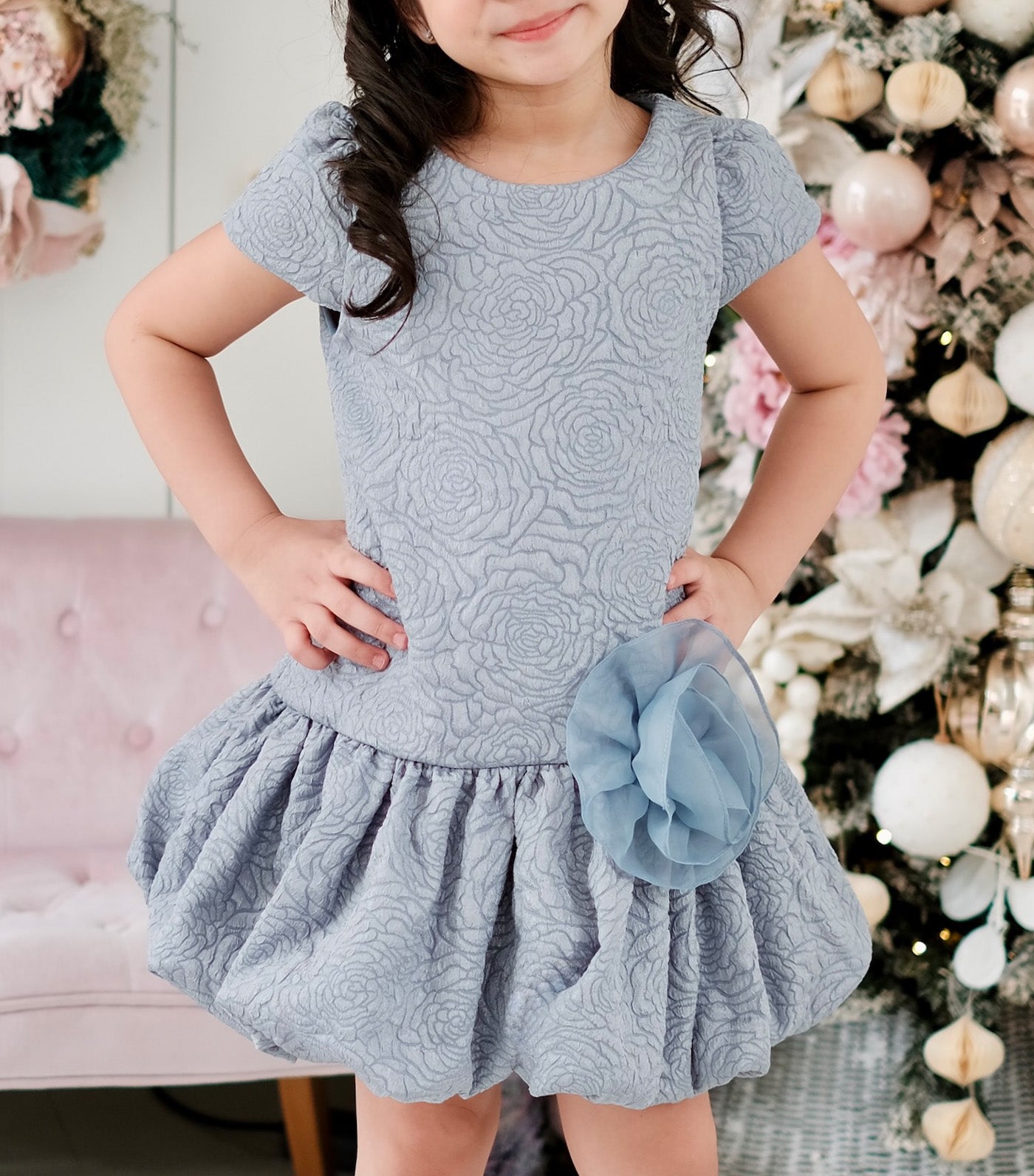 Fleurine Dress Set with Brooch Dusty Blue