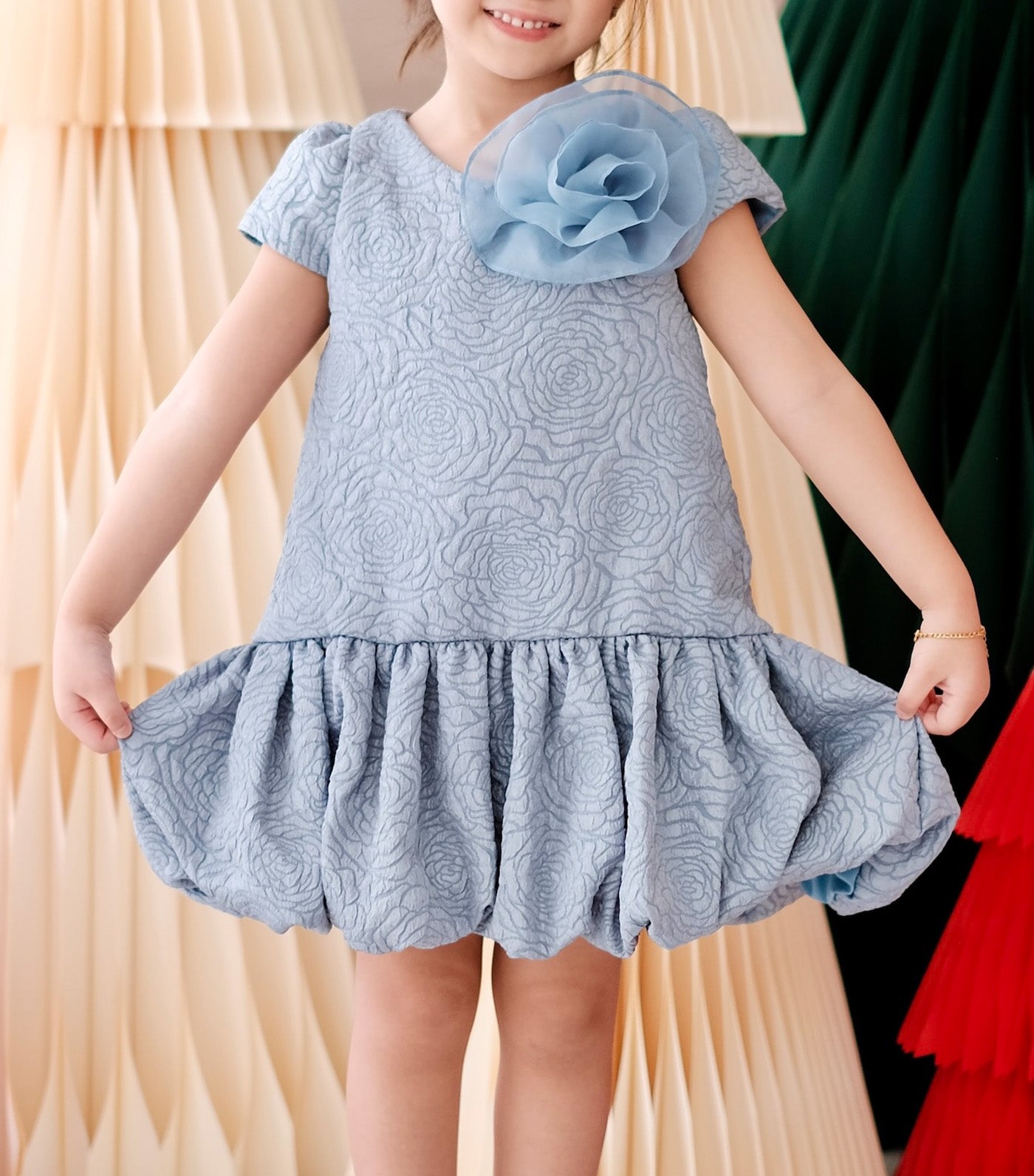 Fleurine Dress Set with Brooch Dusty Blue