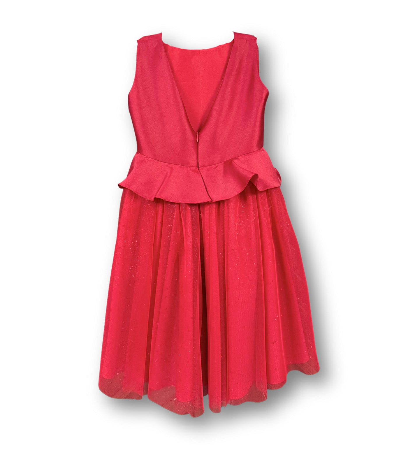 Pia Satin Peplum Dress with Glittered Tulle Red