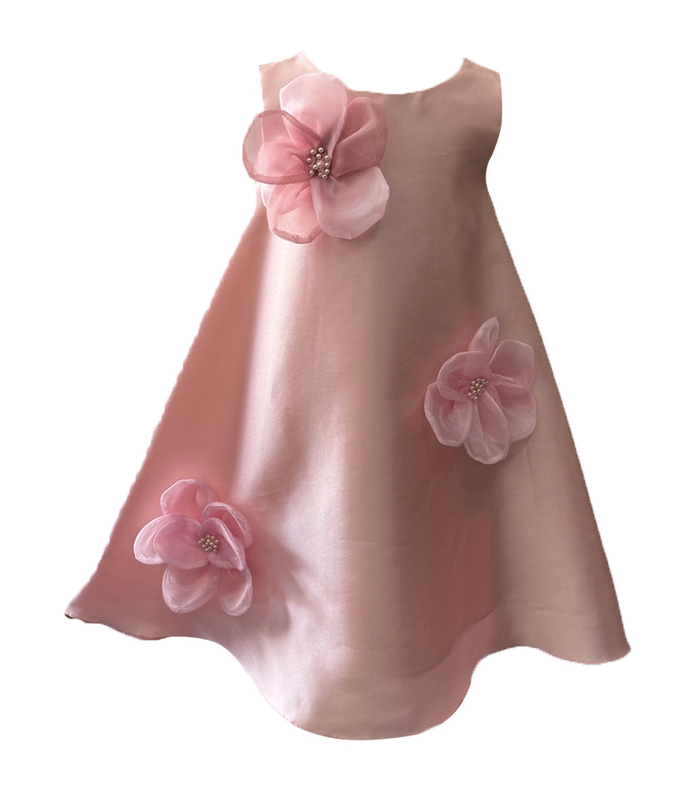 Agatha Mikado A-Line Dress with Big Organza Flowers Pink