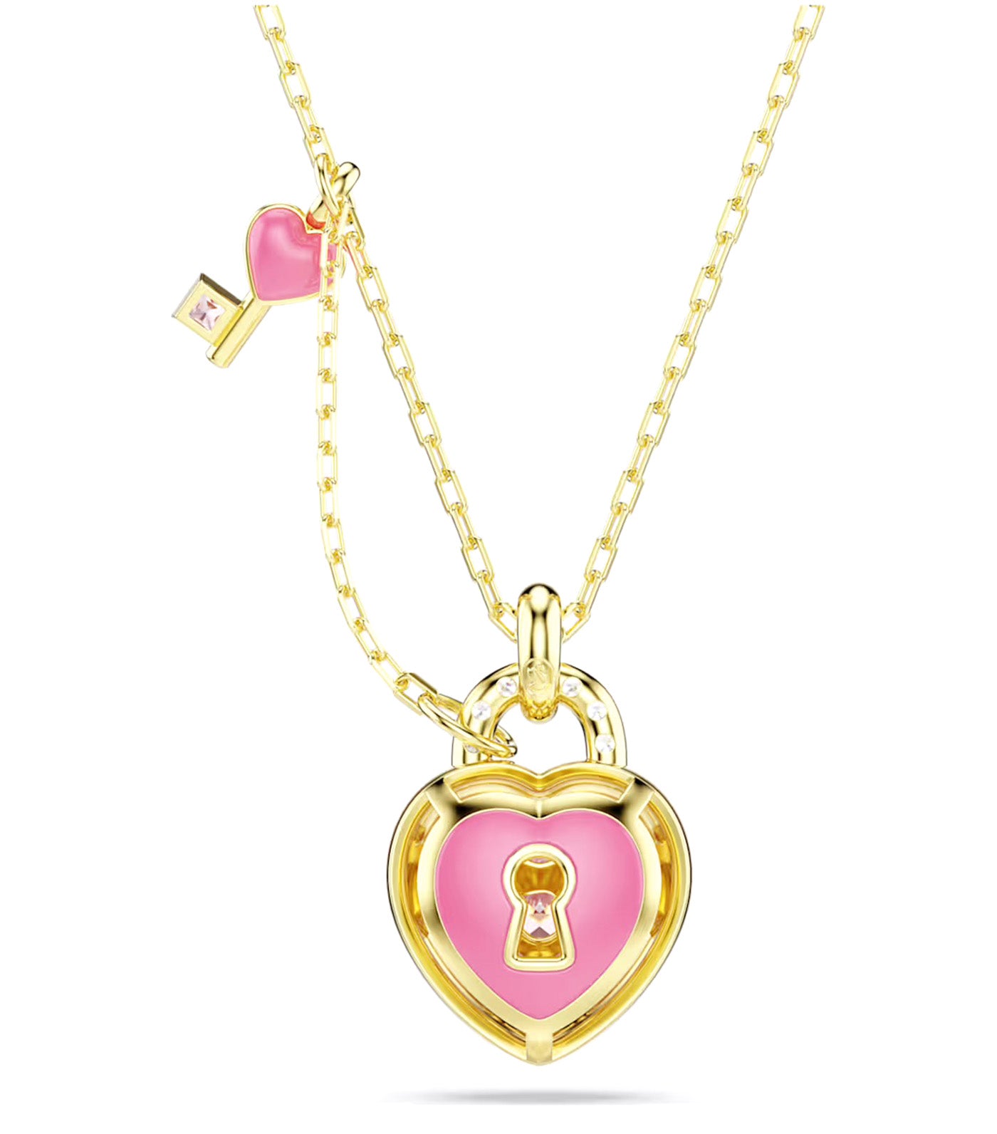 Swarovski Idyllia Pendant Mixed Cuts, Heart, Key, Gold-Tone Plated, Pink