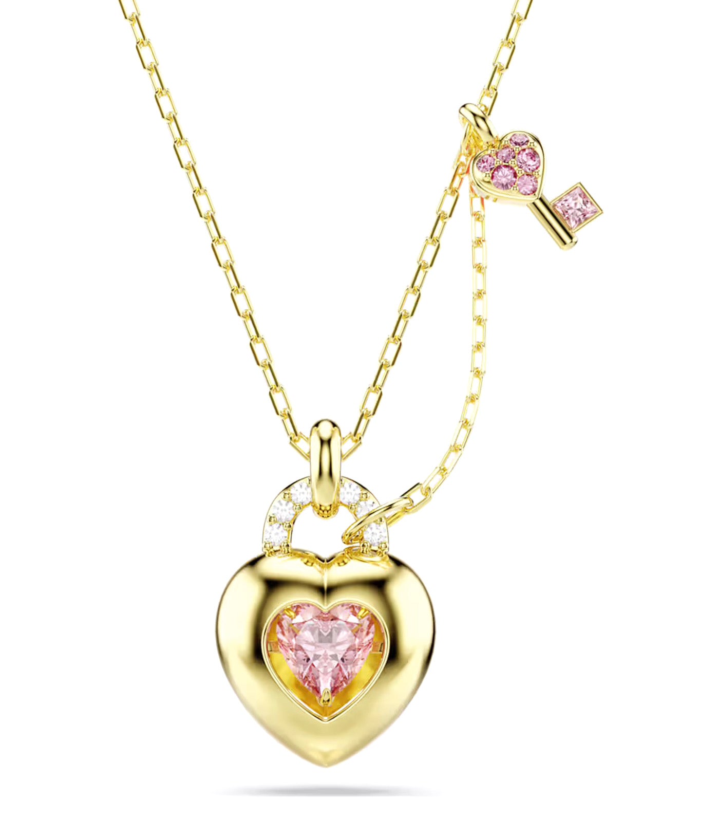 Swarovski Idyllia Pendant Mixed Cuts, Heart, Key, Gold-Tone Plated, Pink