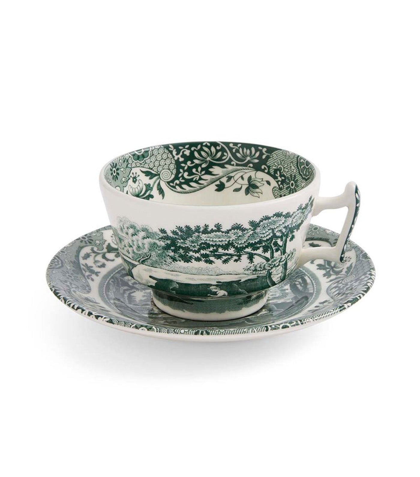 Spode Heritage Green Italian Collection Teacup & Saucer Set of 4
