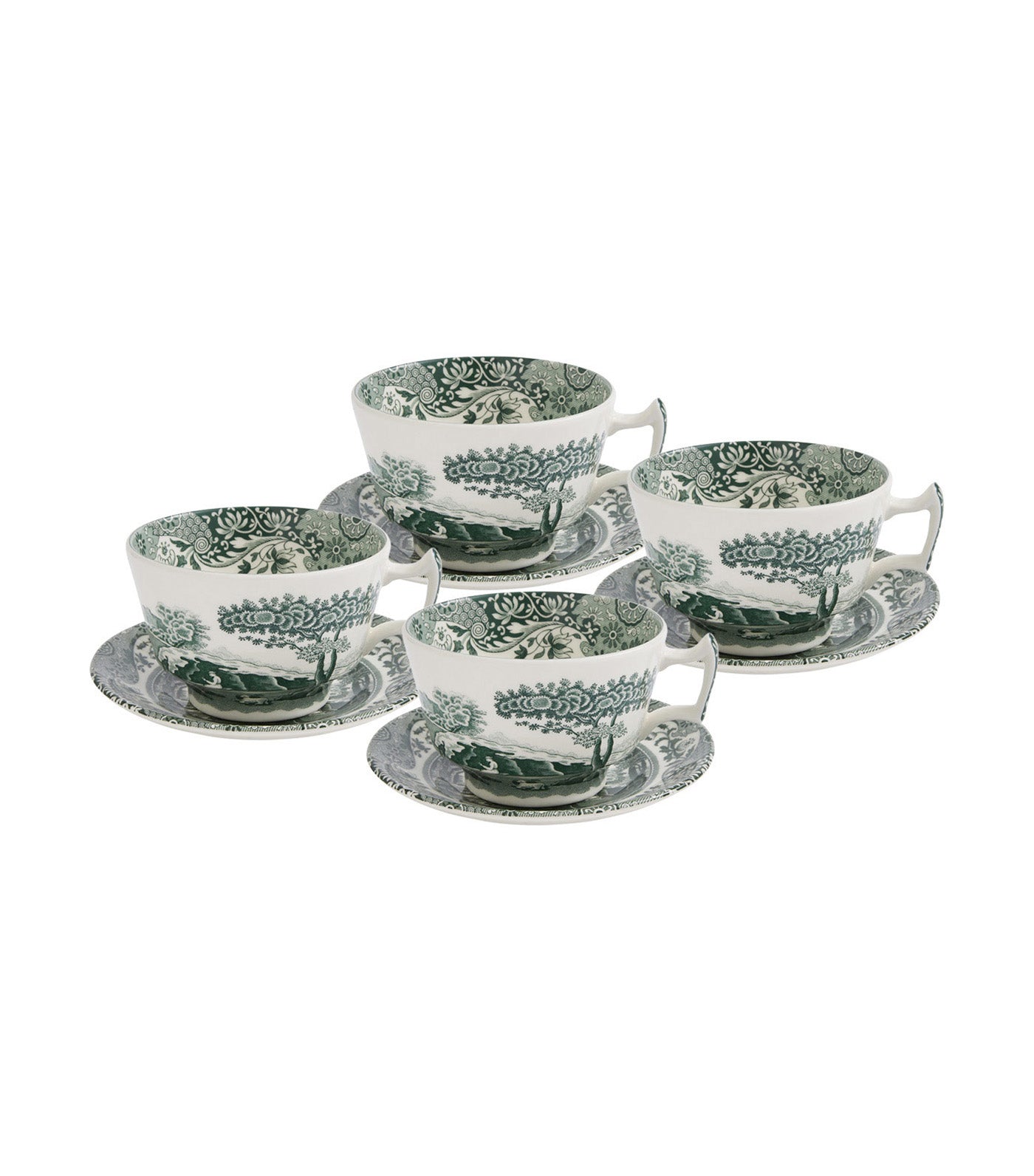 Spode Heritage Green Italian Collection Breakfast Cup & Saucer Set of 4