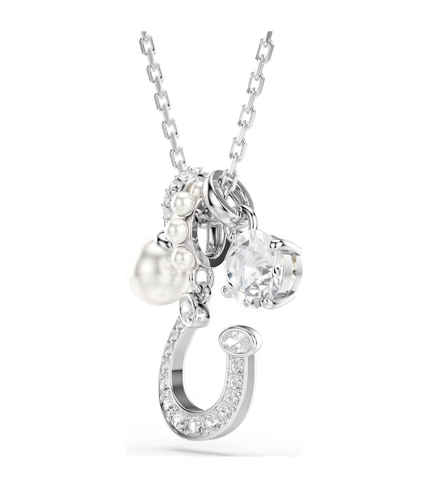 Symbolica Pendant Crystal Pearl, Round Cut, Pavé, Horse Shoe, Rhodium Plated, White