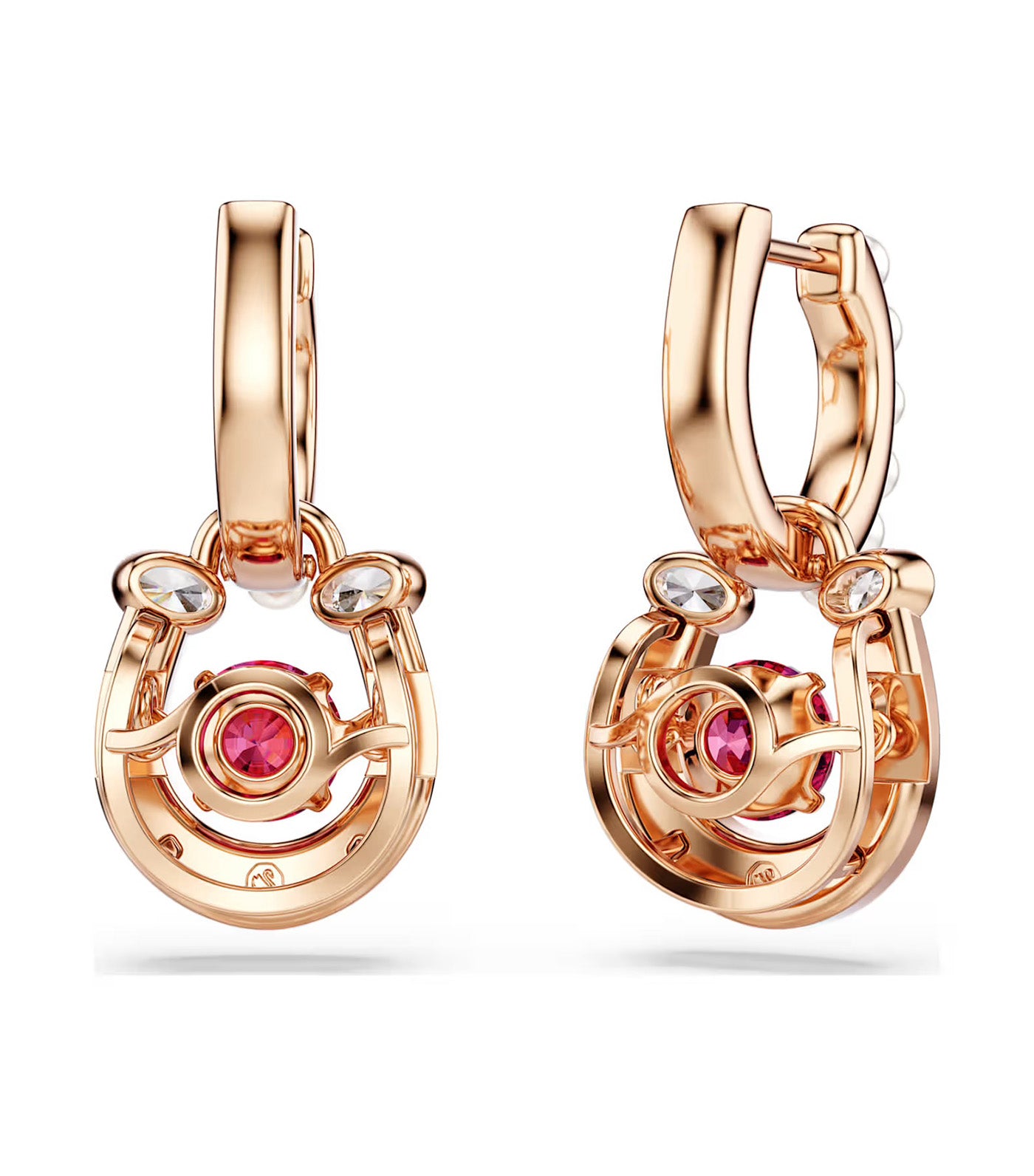Symbolica Drop Earrings Crystal Pearl, Round Cut, Pavé, Horse Shoe, Rose Gold-Tone Plated, Red
