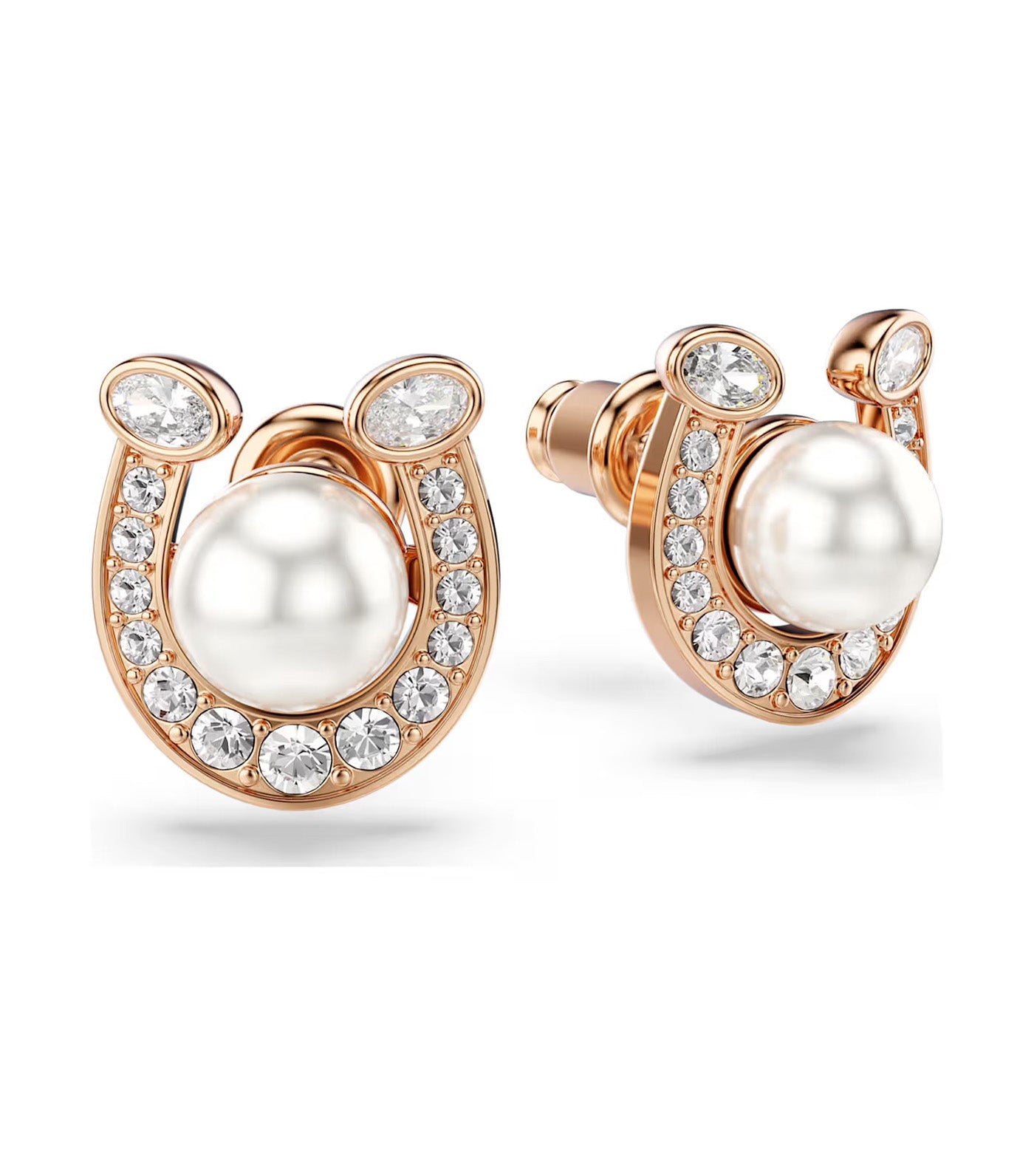 Symbolica Stud Earrings Crystal Pearl, Pavé, Horse Shoe, Rose Gold-Tone Plated, White