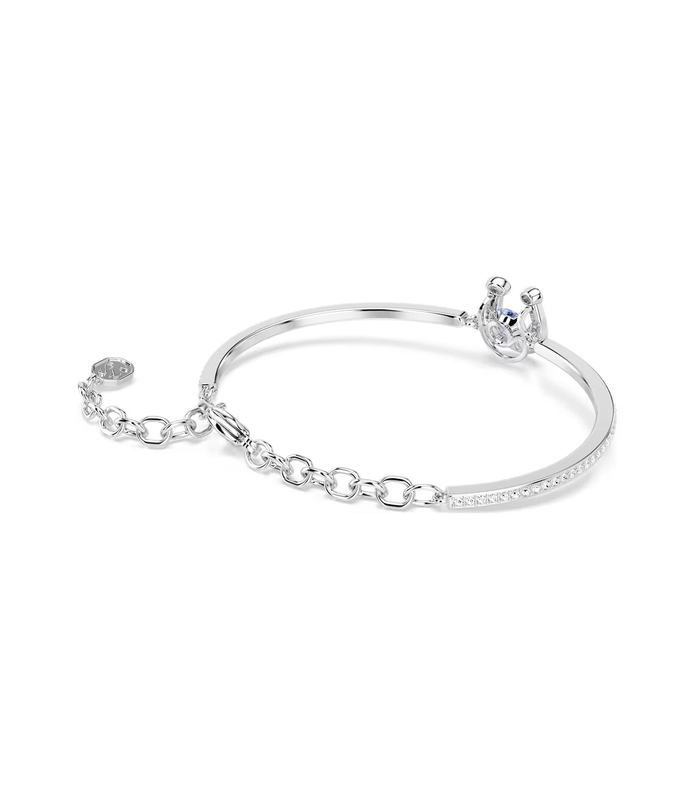 Symbolica Bangle Round Cut, Pavé, Horse Shoe, Rhodium Plated, Blue