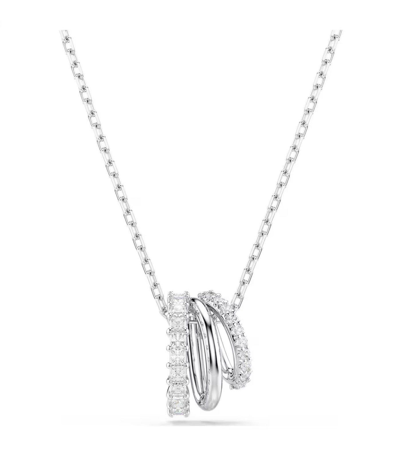Hyperbola Pendant Round Cut, Rhodium Plated, White