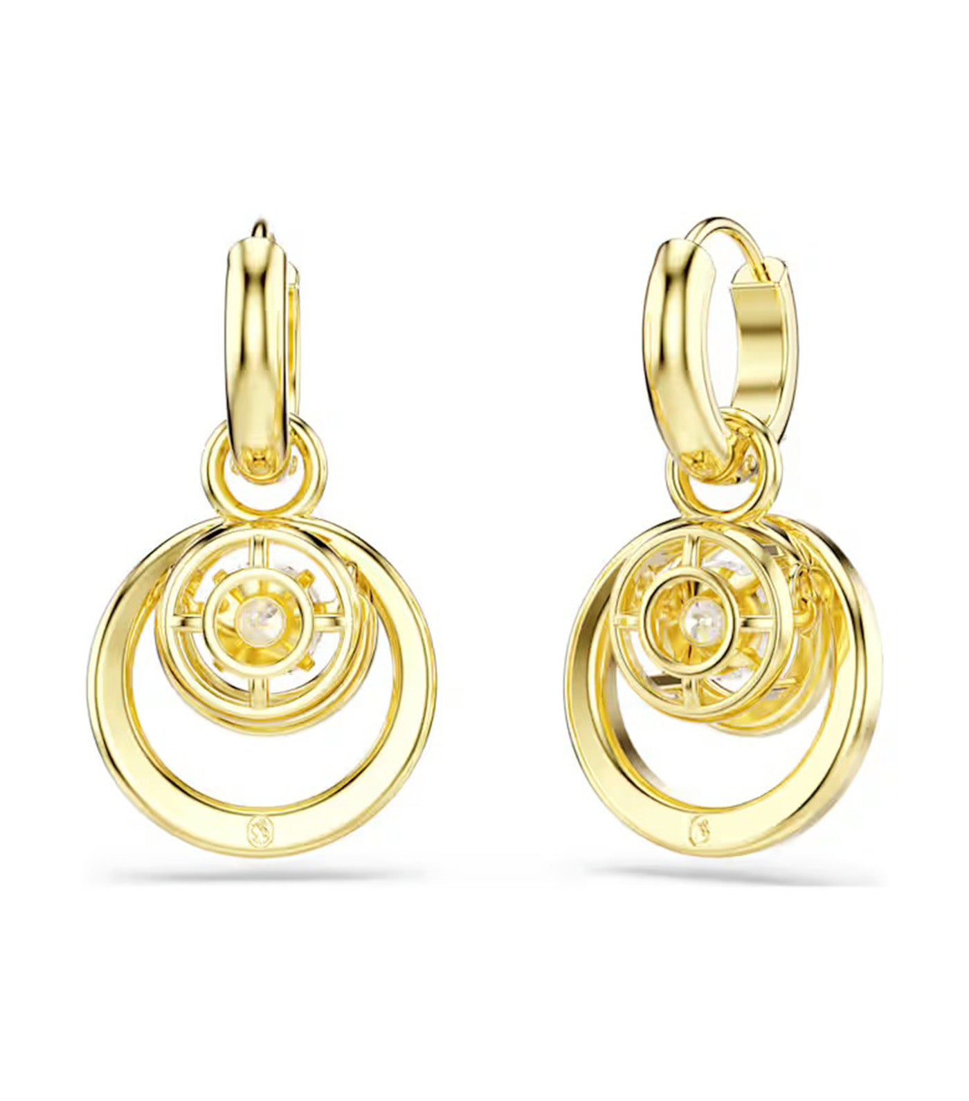 Hyperbola Drop Earrings Round Cut, Gold-Tone Plated, White