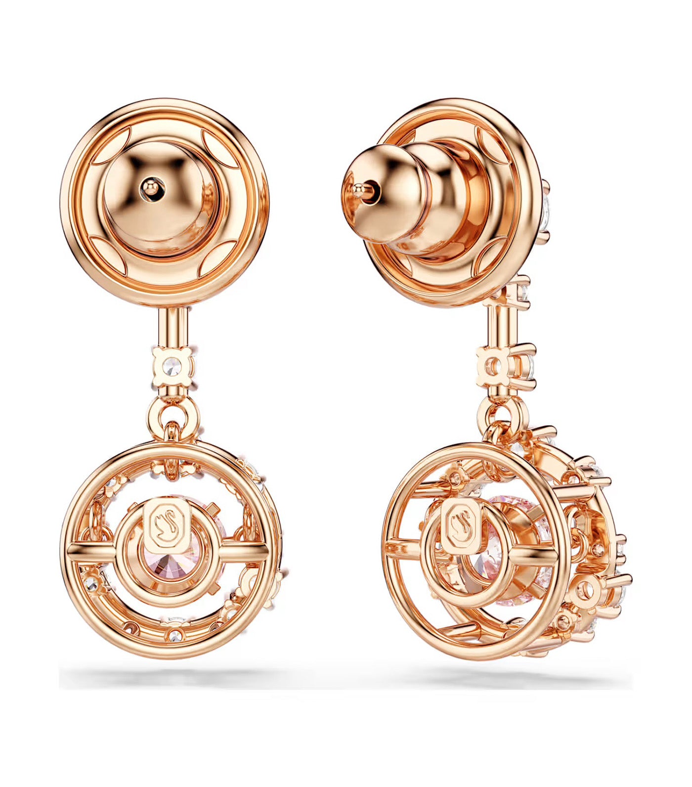 Constella Drop Earrings Round Cut, Dancing Stone, Rose Gold-Tone Plated, Pink